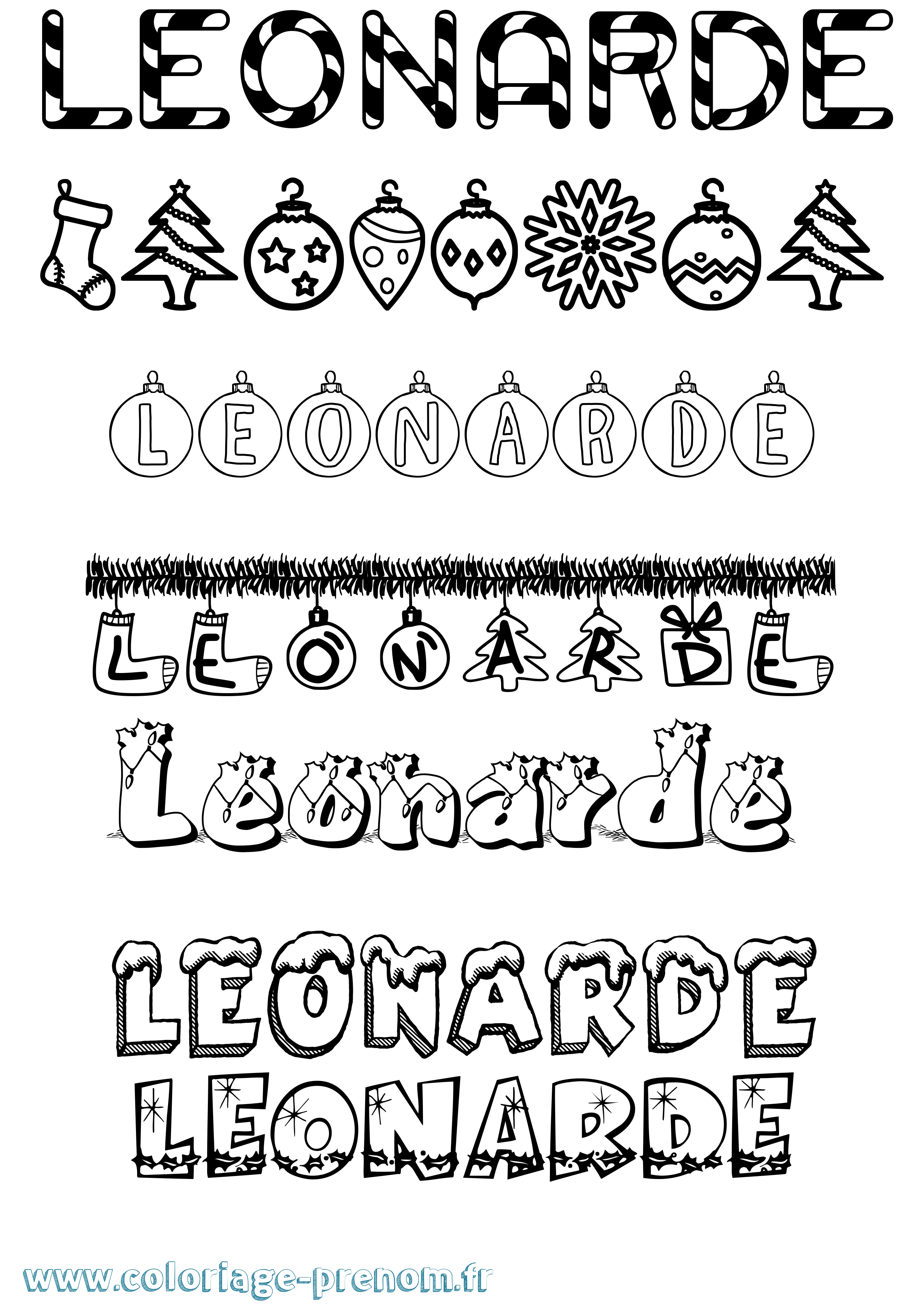 Coloriage Leonarde Noël Coloriage prénom Leonarde Noël