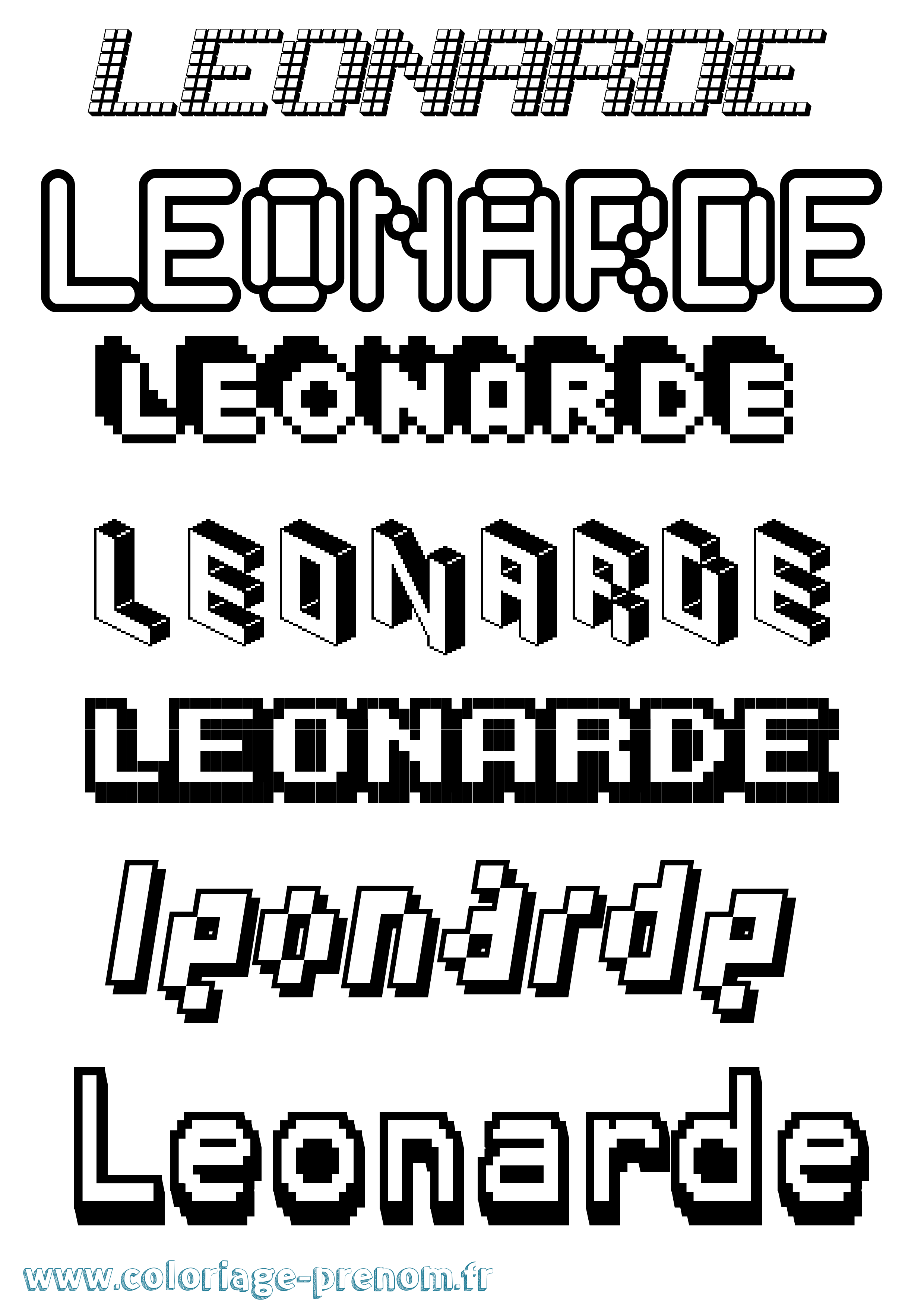 Coloriage Leonarde Pixel Coloriage prénom Leonarde Pixel