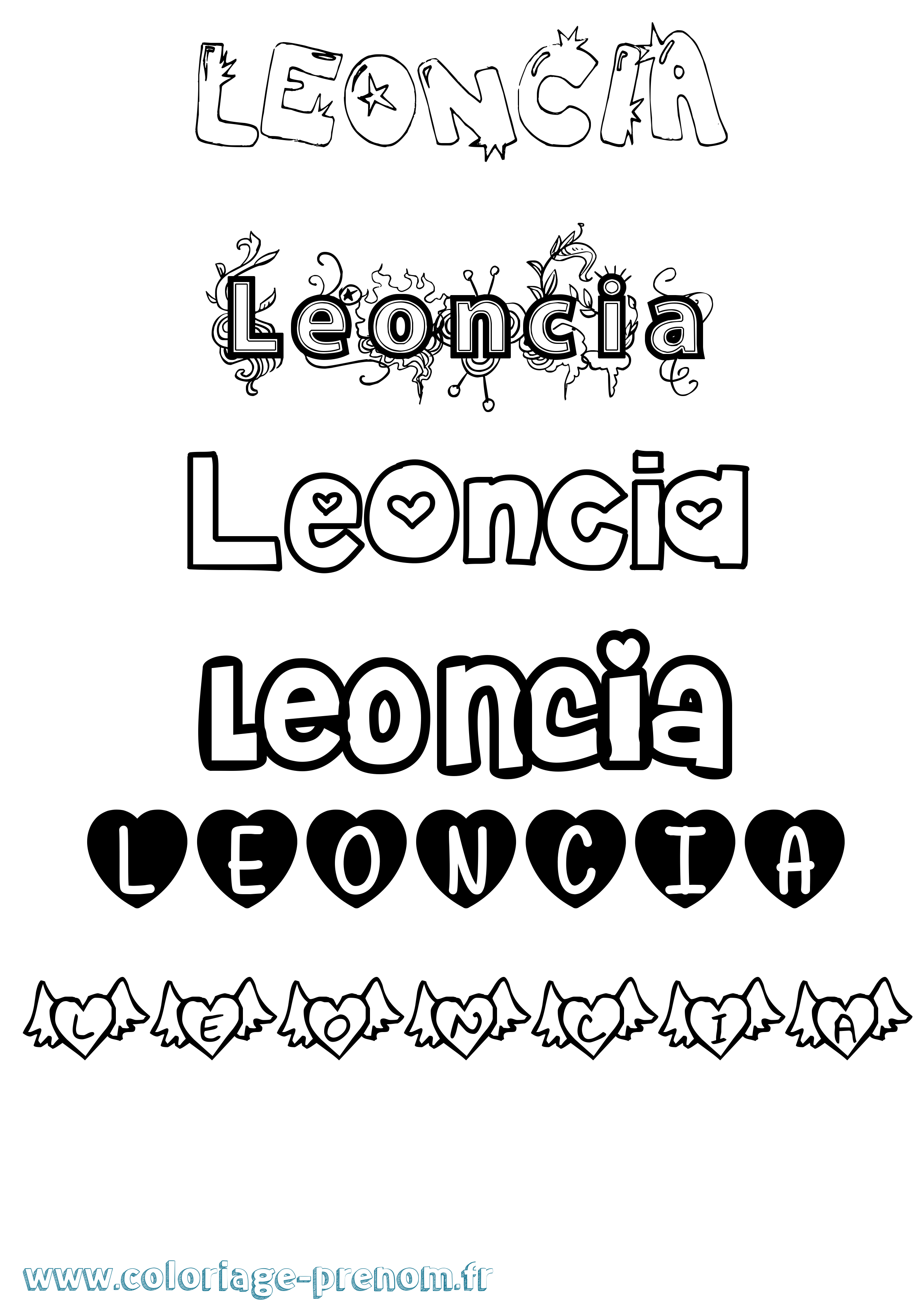 Coloriage Leoncia Girly Coloriage prénom Leoncia Girly