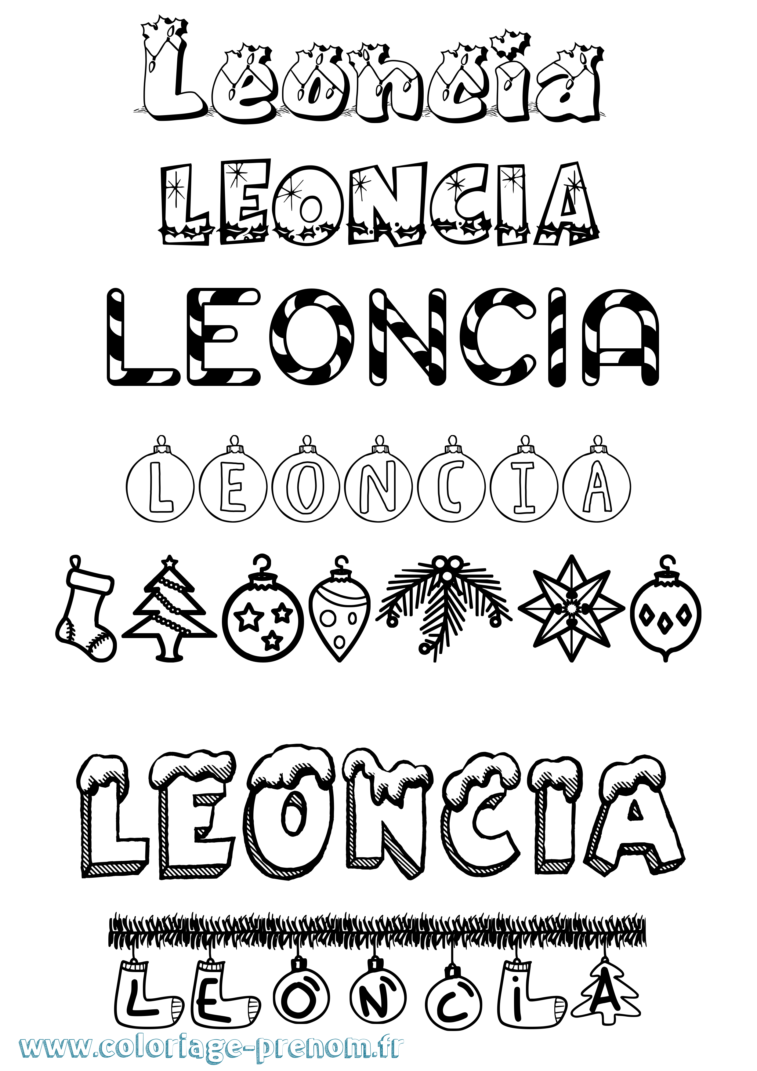 Coloriage Leoncia Noël Coloriage prénom Leoncia Noël