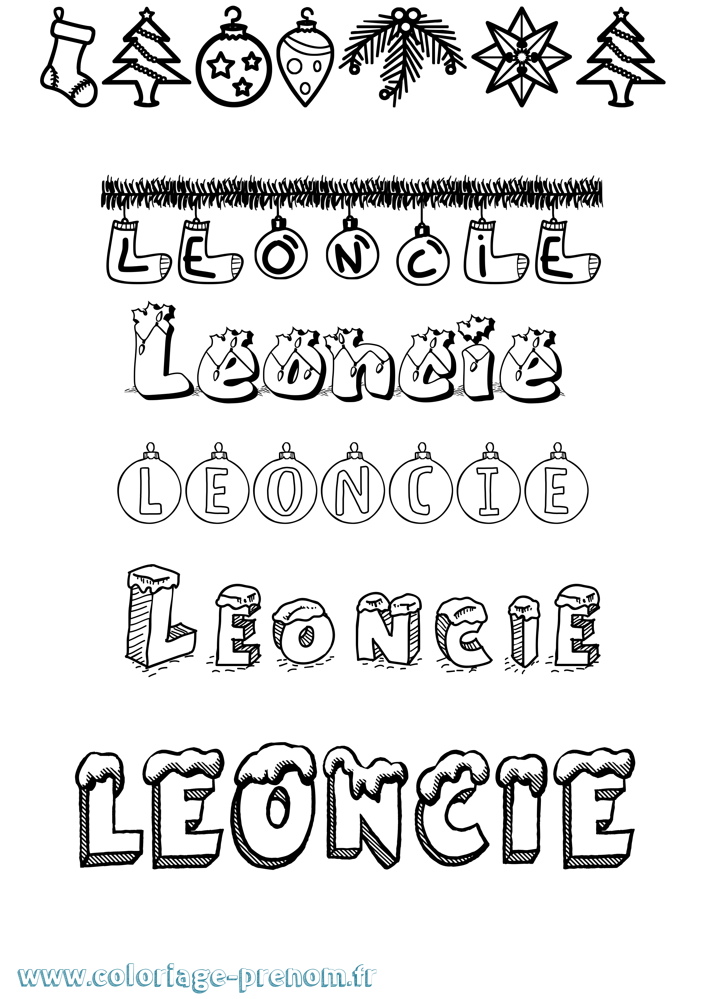 Coloriage Leoncie Noël Coloriage prénom Leoncie Noël
