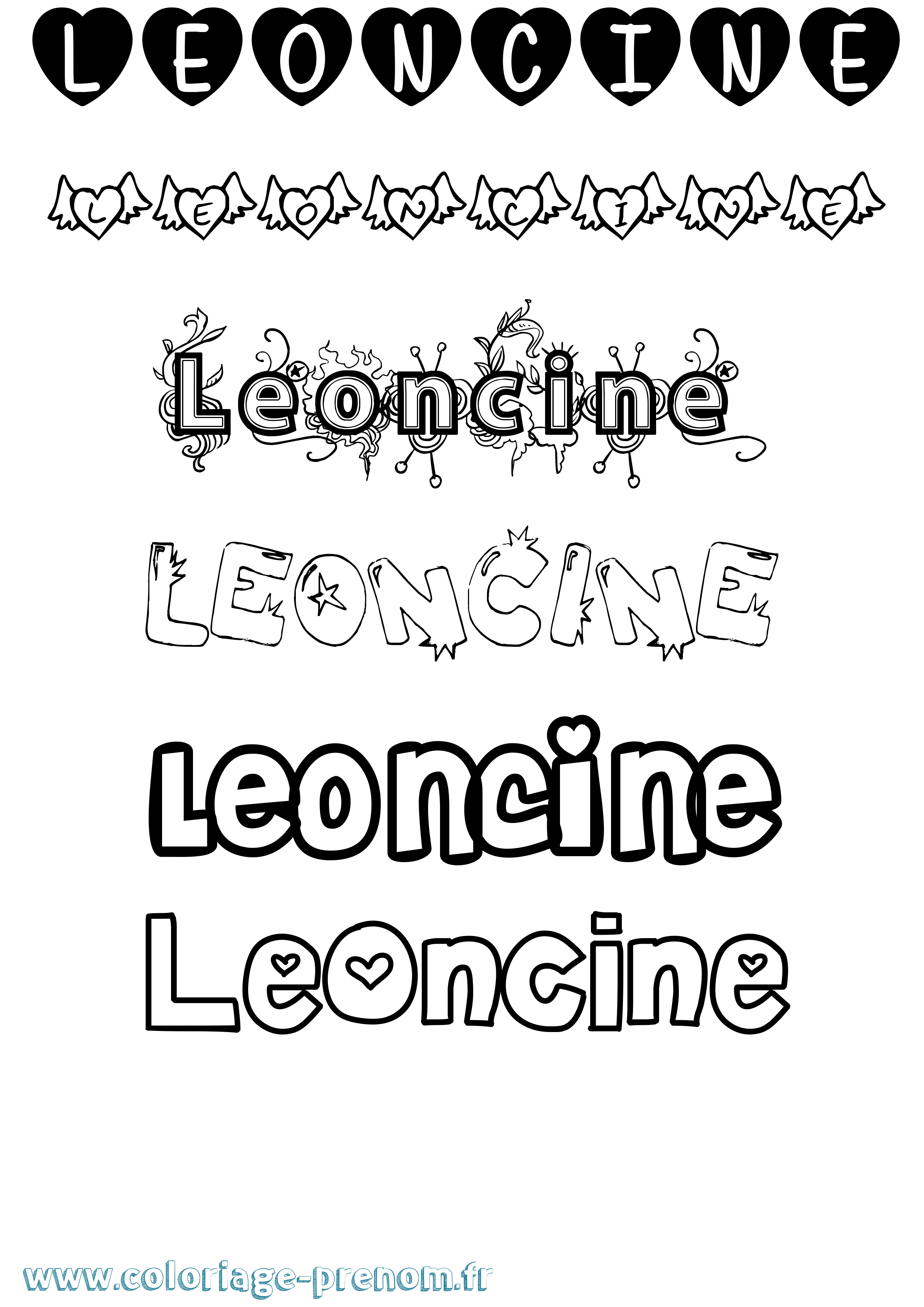 Coloriage Leoncine Girly Coloriage prénom Leoncine Girly
