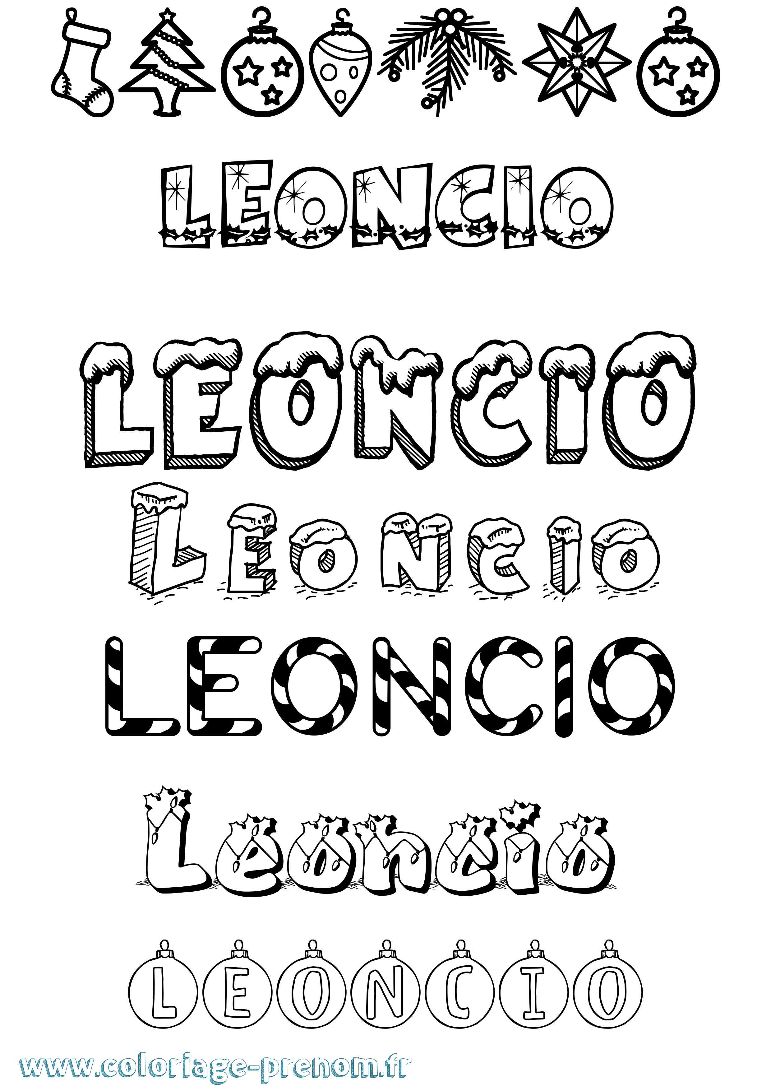 Coloriage Leoncio Noël Coloriage prénom Leoncio Noël