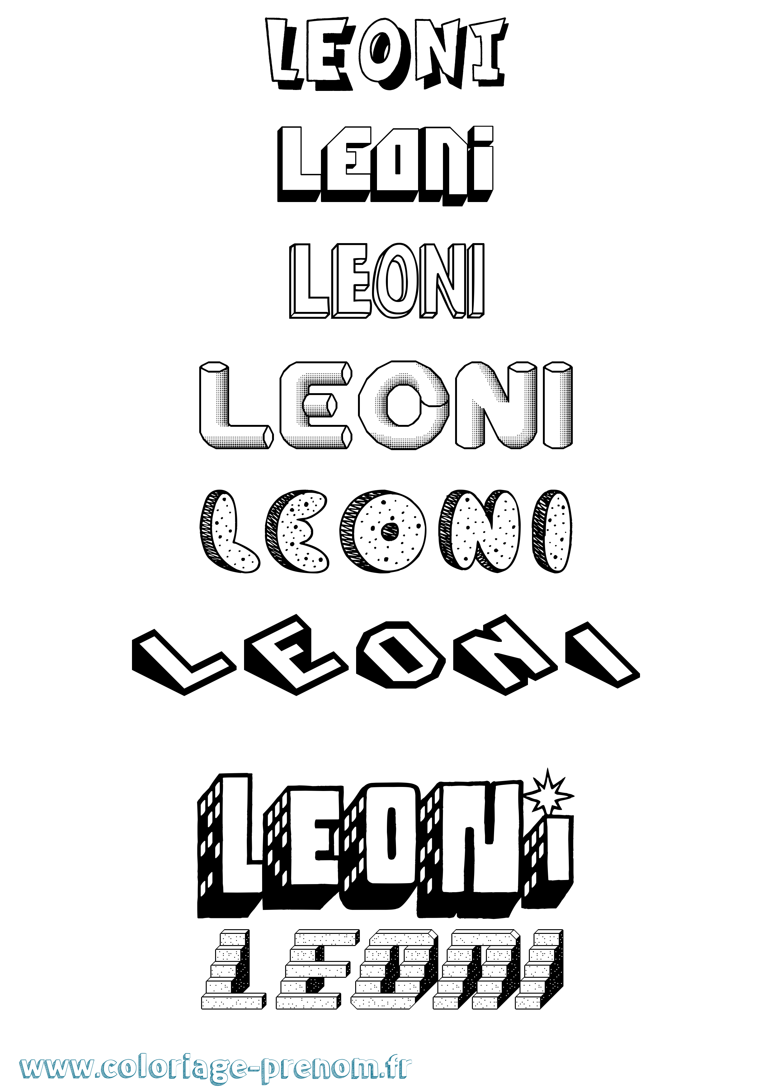 Coloriage Leoni Effet 3D Coloriage prénom Leoni Effet 3D