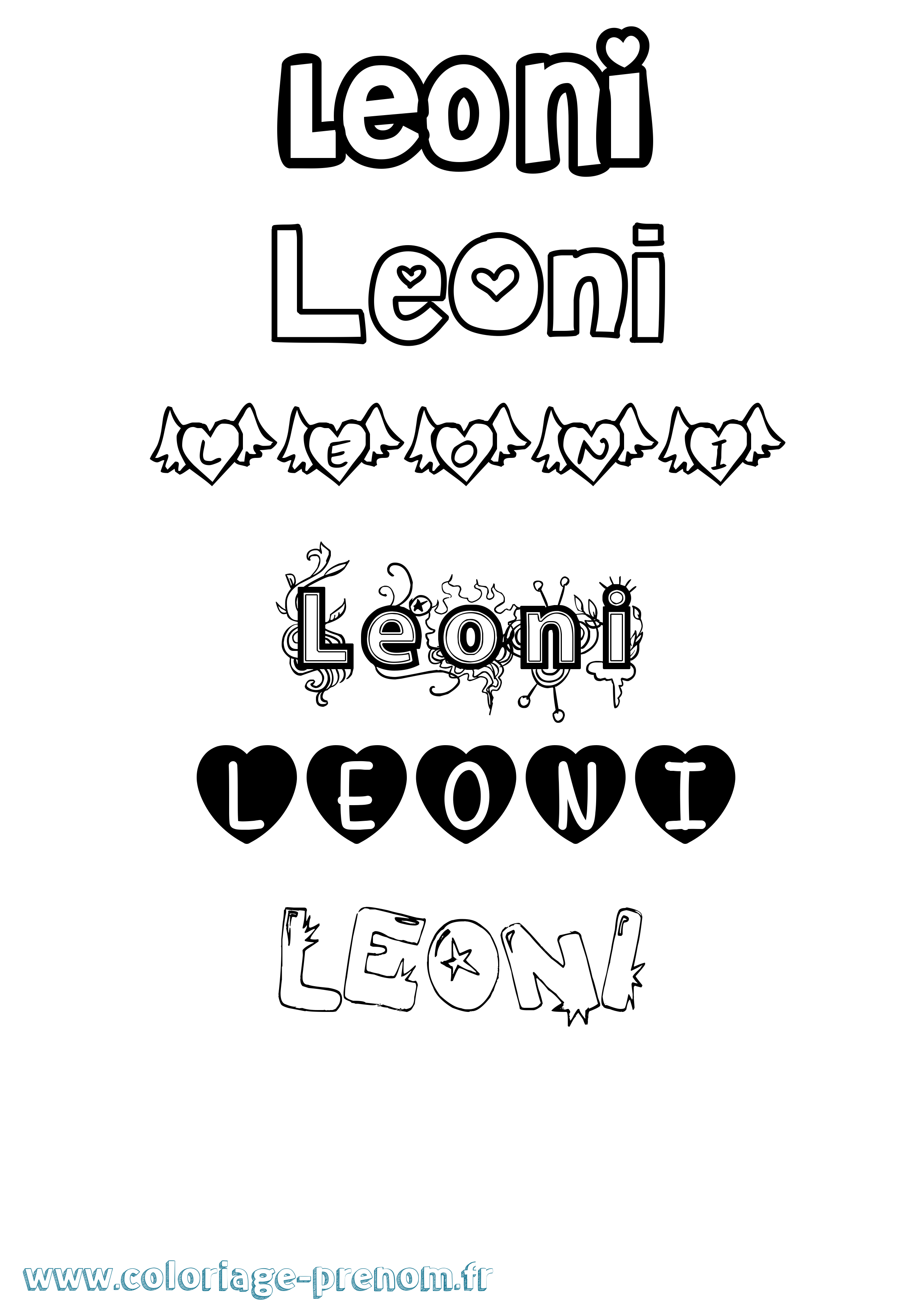 Coloriage Leoni Girly Coloriage prénom Leoni Girly