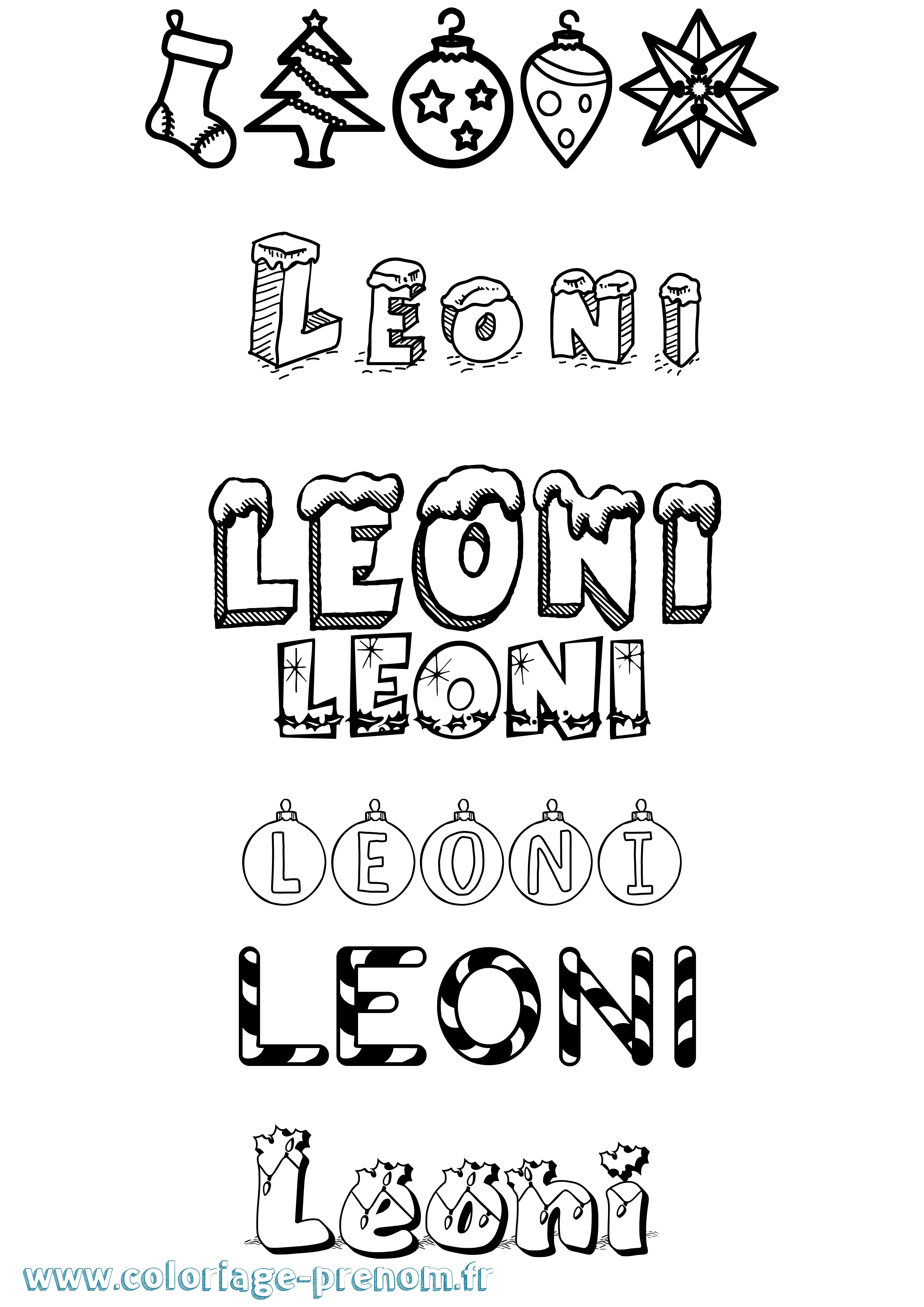 Coloriage Leoni Noël Coloriage prénom Leoni Noël