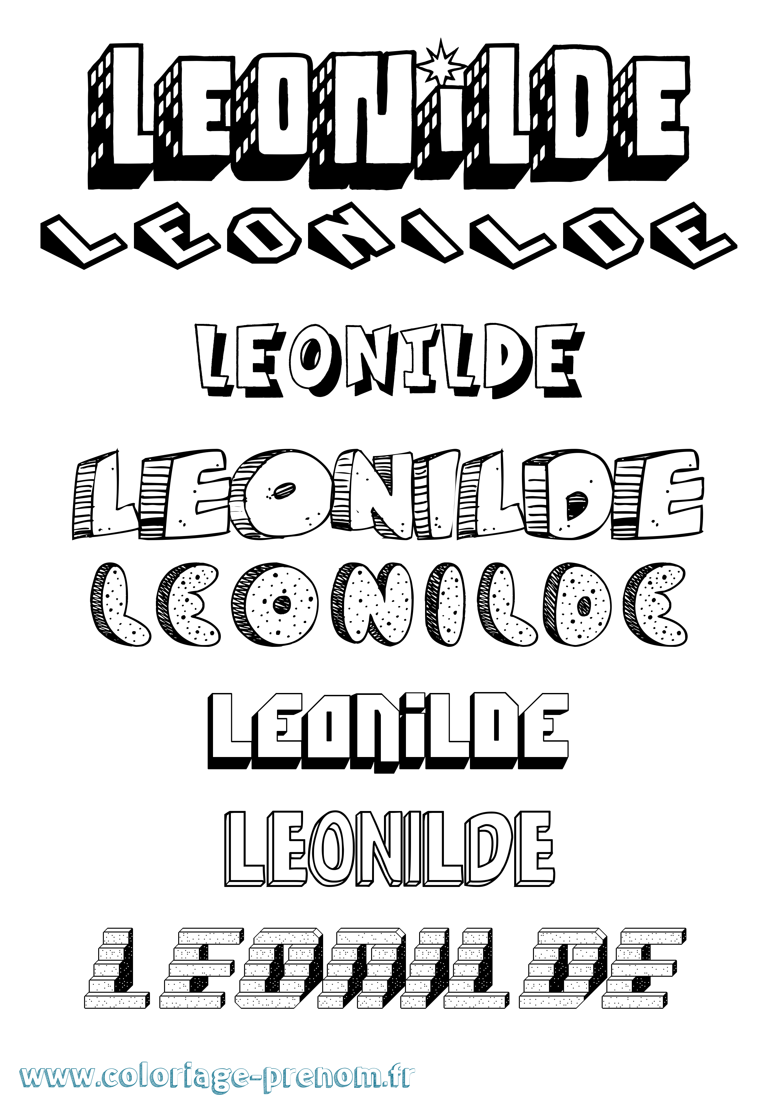 Coloriage Leonilde Effet 3D Coloriage prénom Leonilde Effet 3D