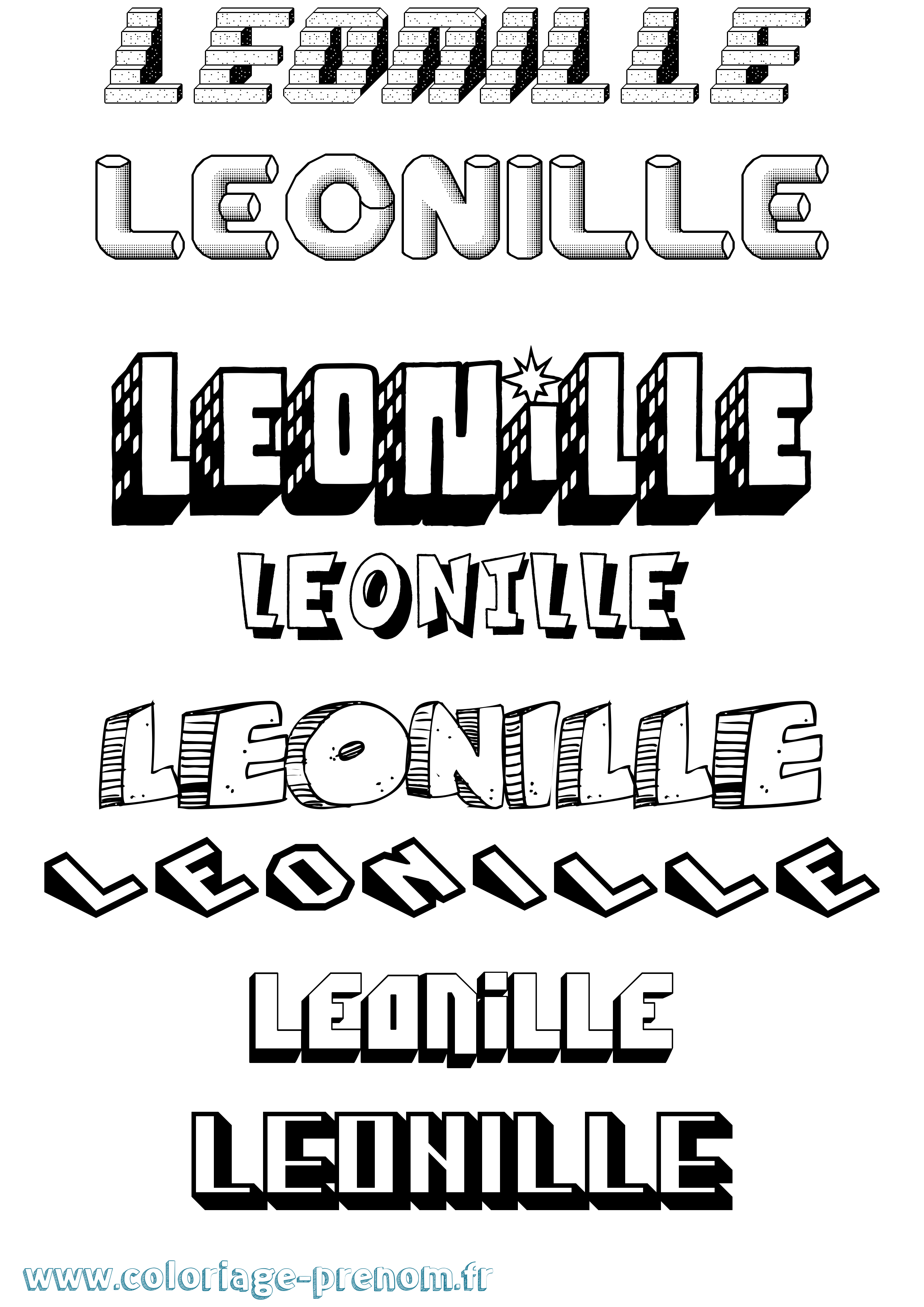 Coloriage Leonille Effet 3D Coloriage prénom Leonille Effet 3D