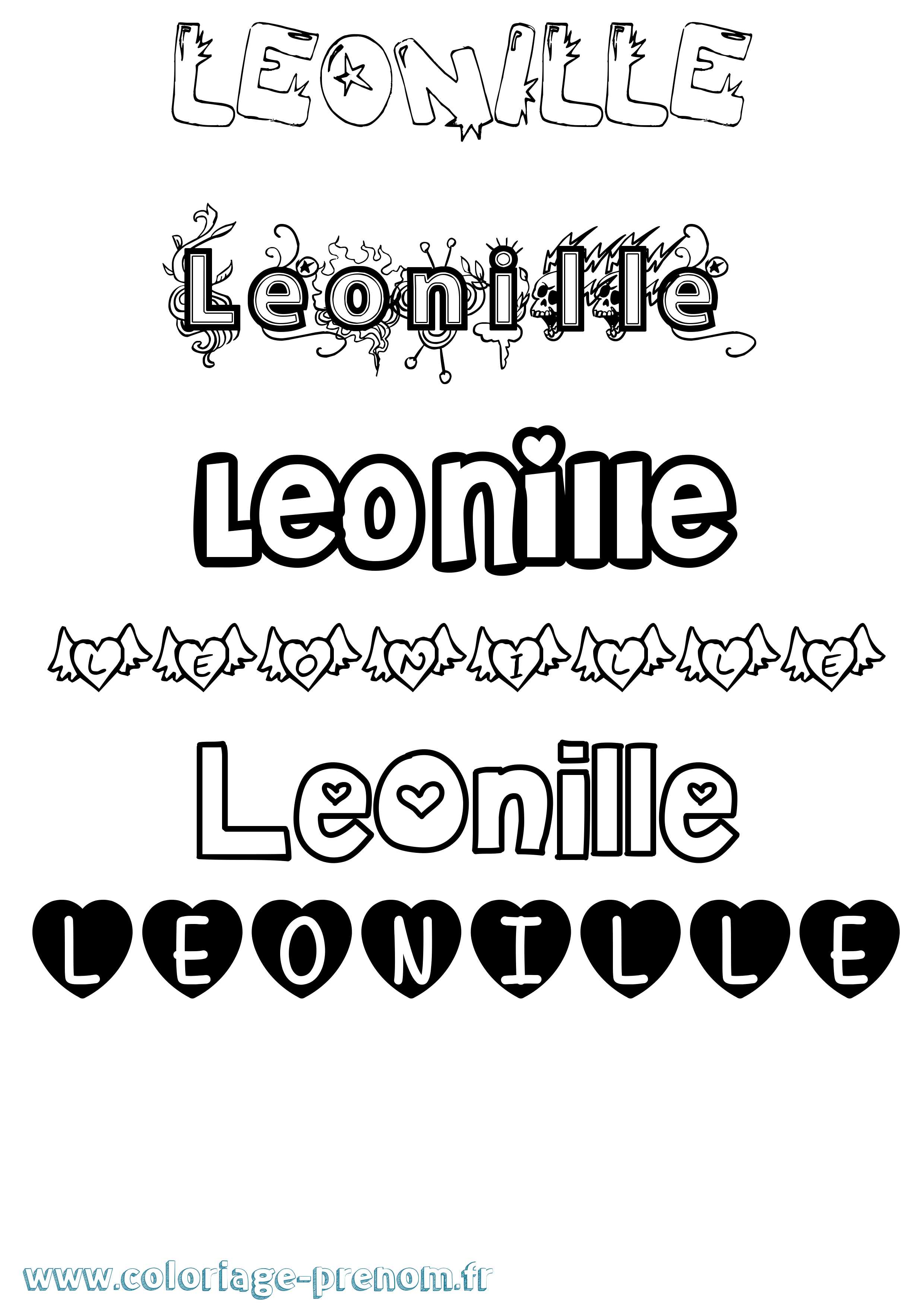 Coloriage Leonille Girly Coloriage prénom Leonille Girly