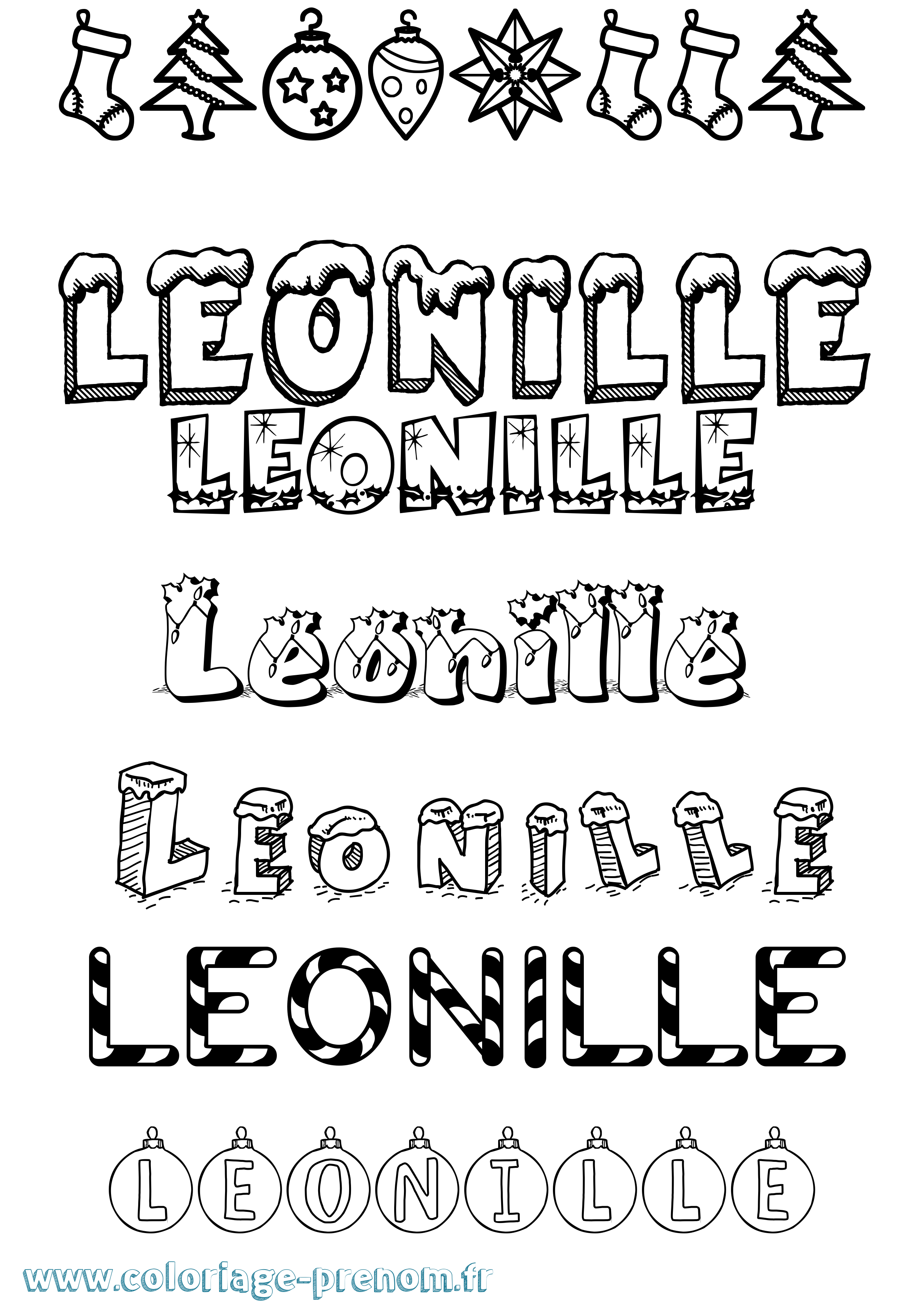 Coloriage Leonille Noël Coloriage prénom Leonille Noël