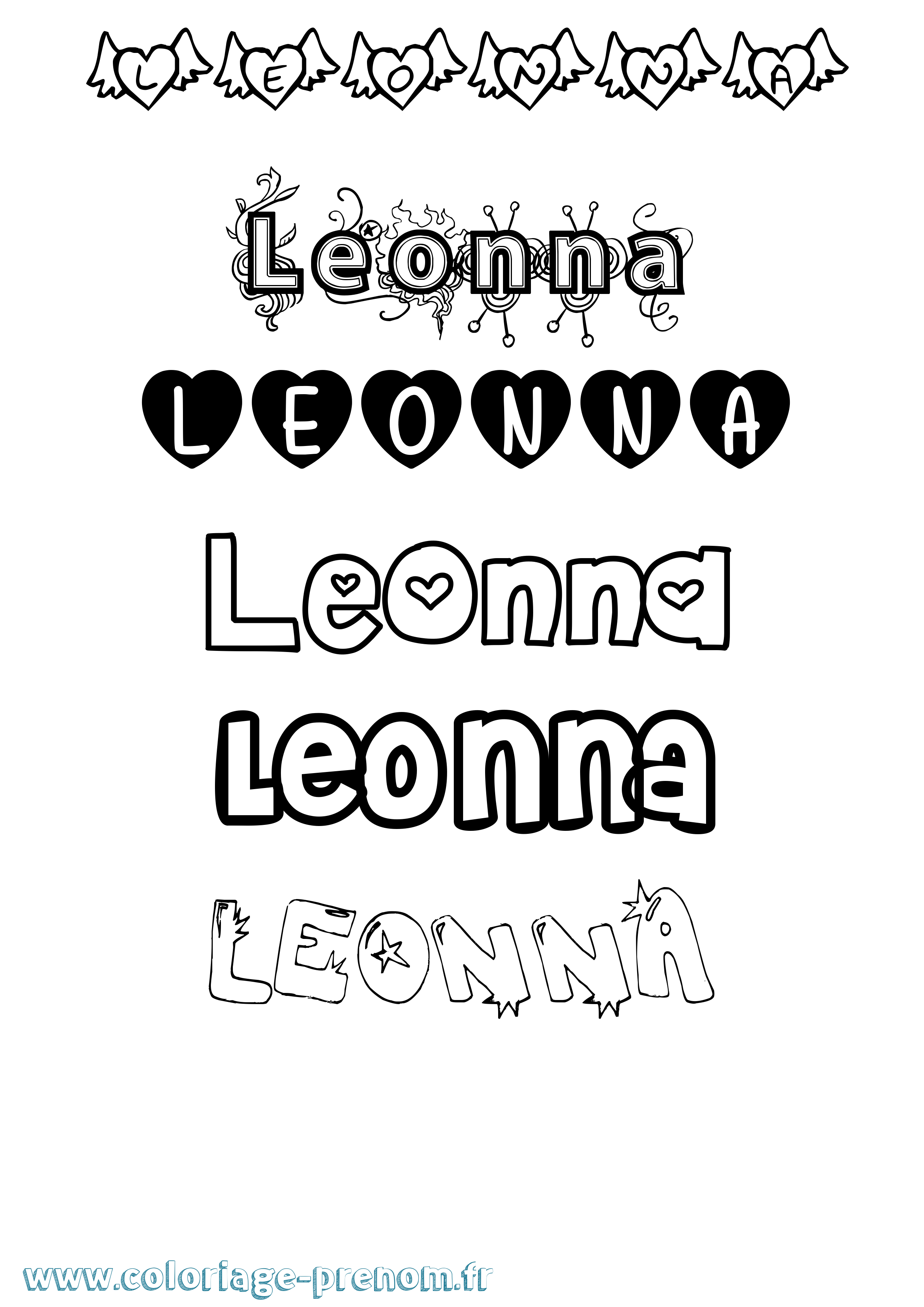 Coloriage Leonna Girly Coloriage prénom Leonna Girly