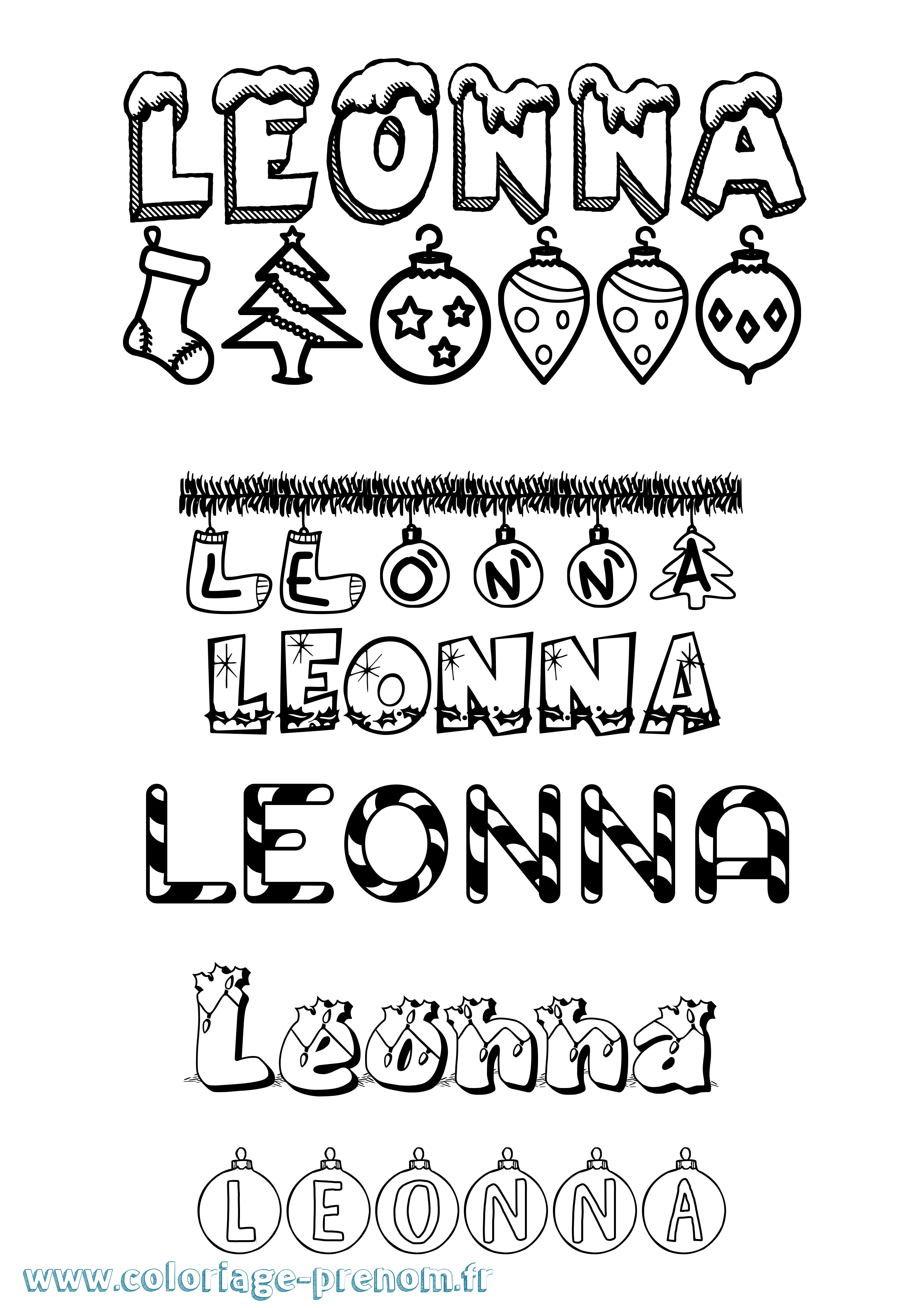 Coloriage Leonna Noël Coloriage prénom Leonna Noël