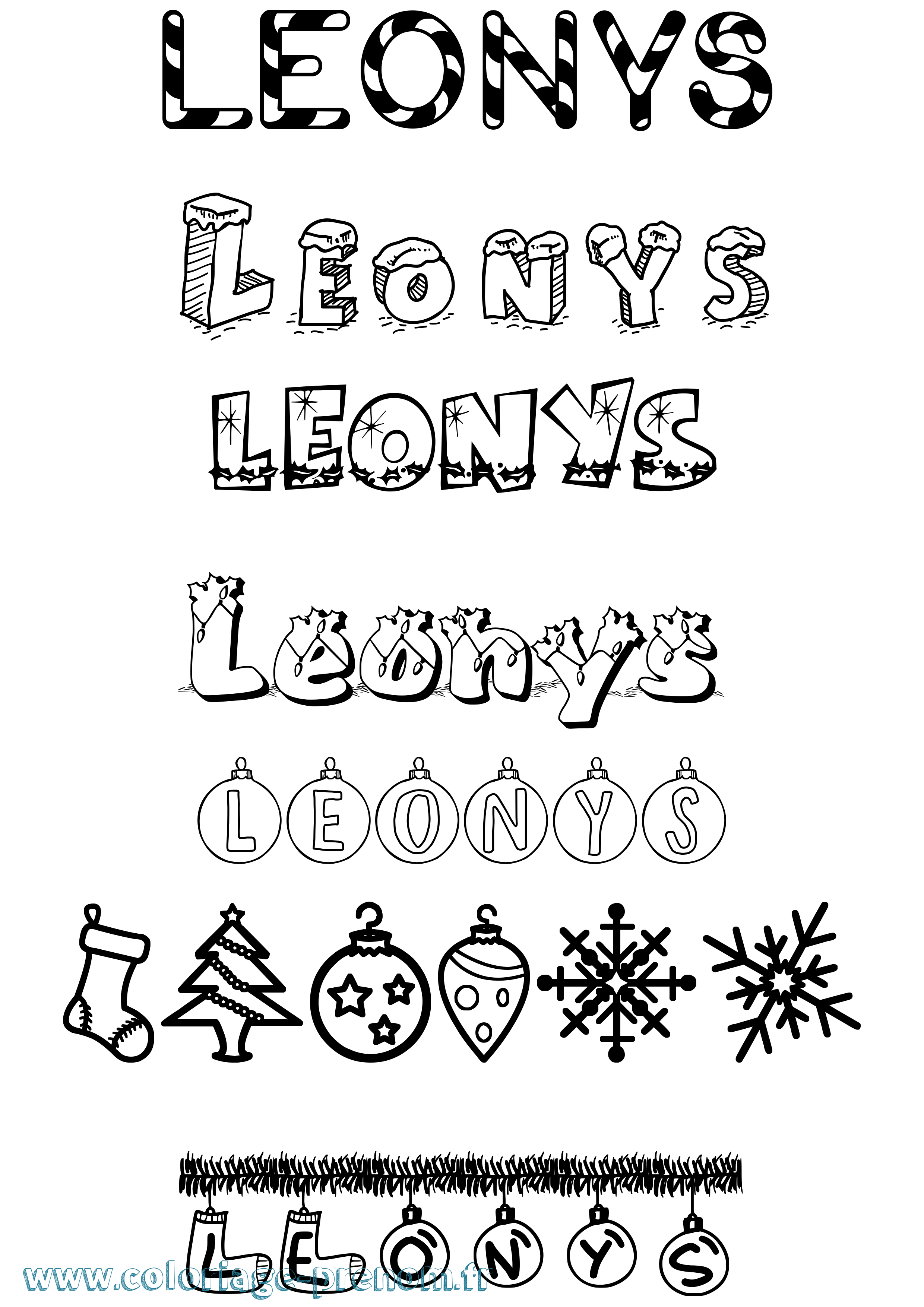 Coloriage Leonys Noël Coloriage prénom Leonys Noël