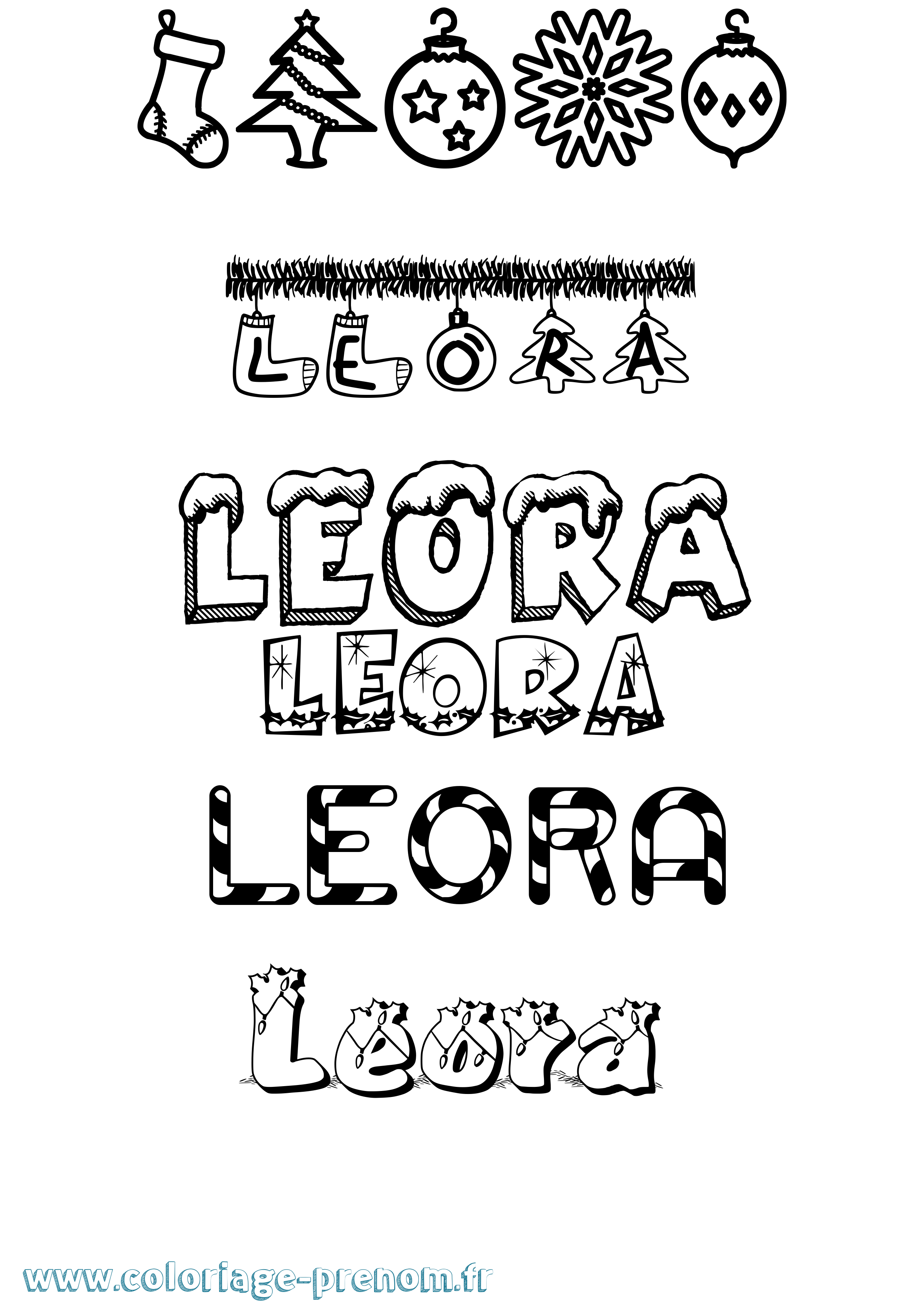 Coloriage Leora Noël Coloriage prénom Leora Noël