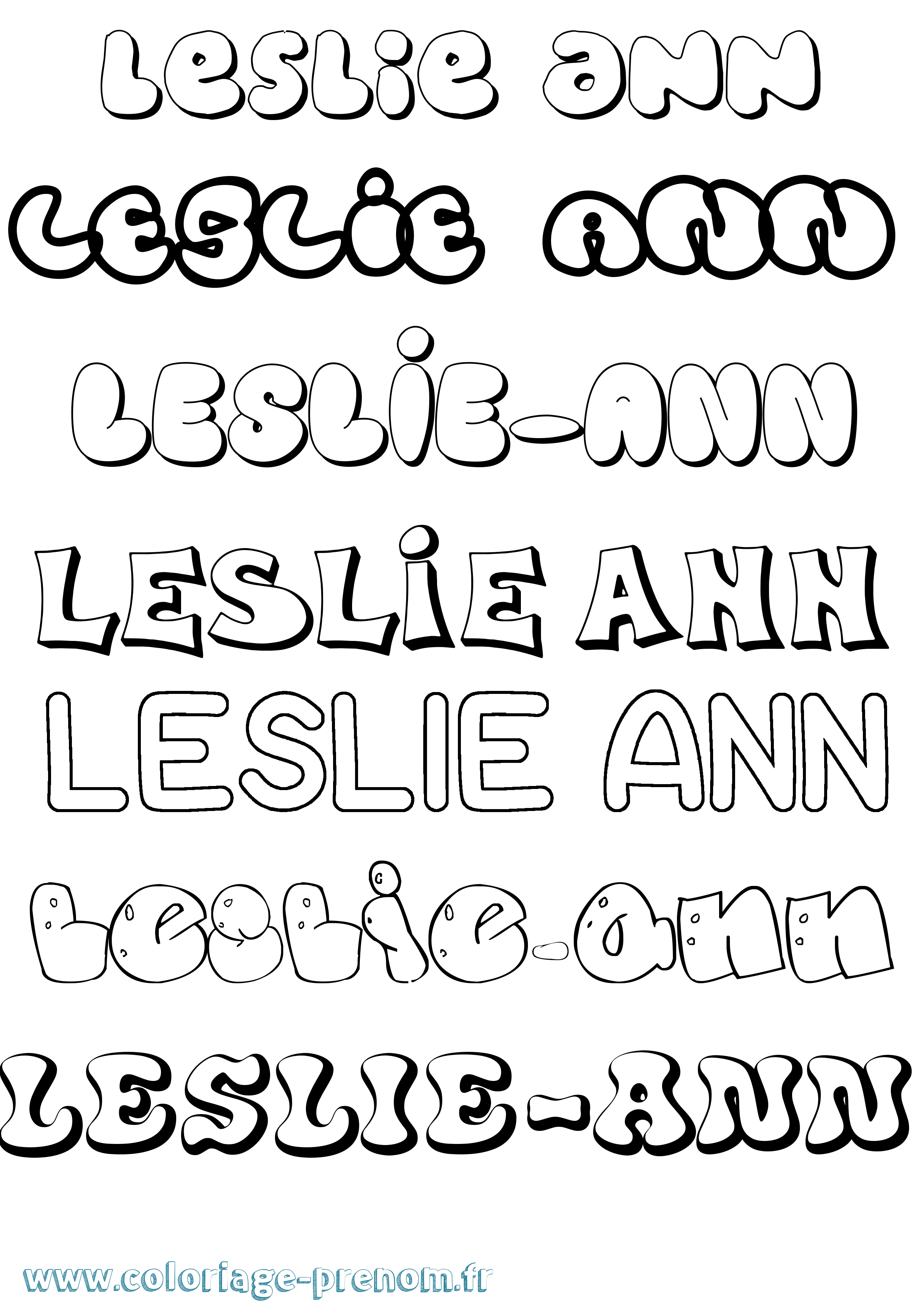 Coloriage Leslie-Ann Bubble Coloriage prénom Leslie-Ann Bubble