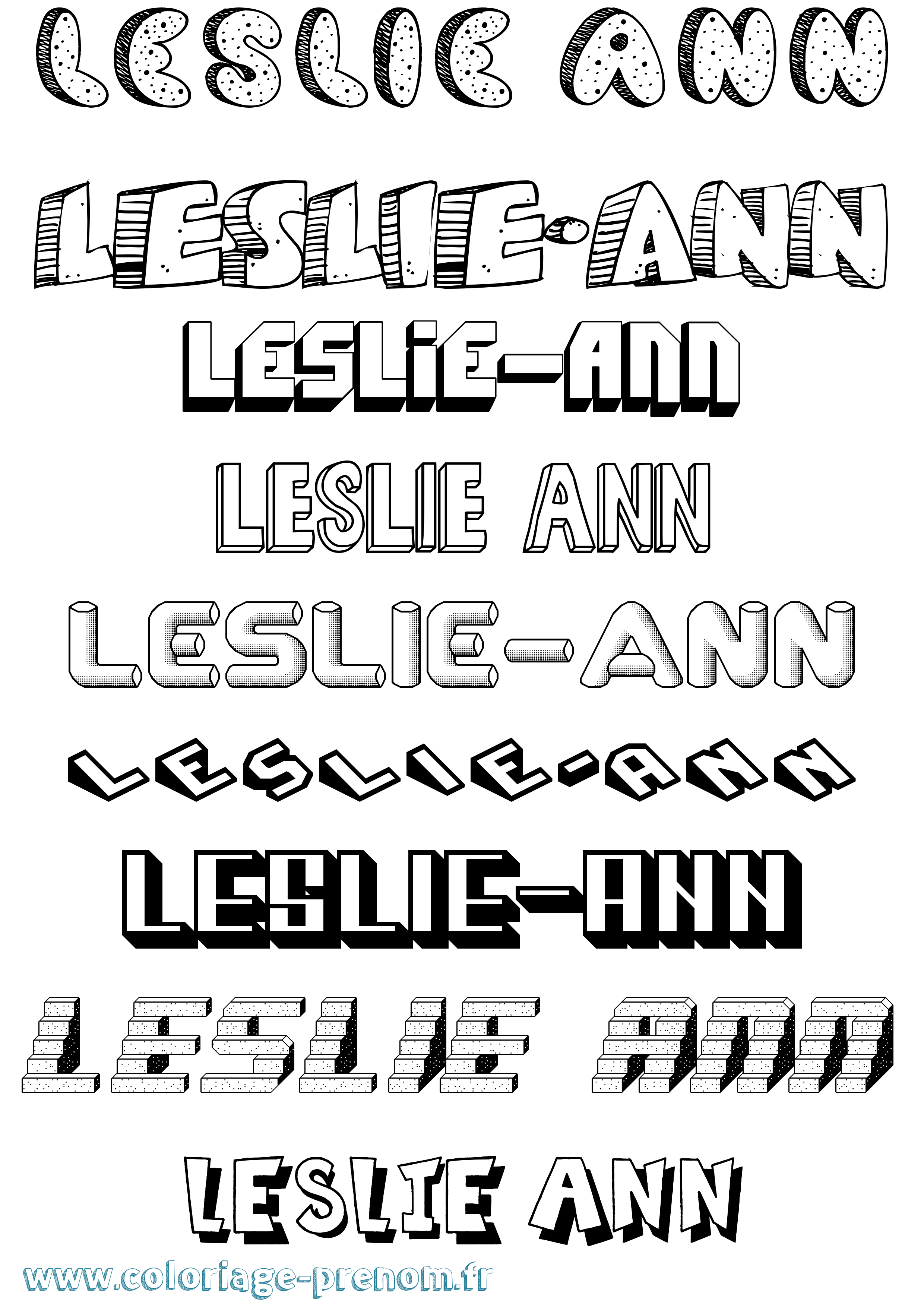 Coloriage Leslie-Ann Effet 3D Coloriage prénom Leslie-Ann Effet 3D
