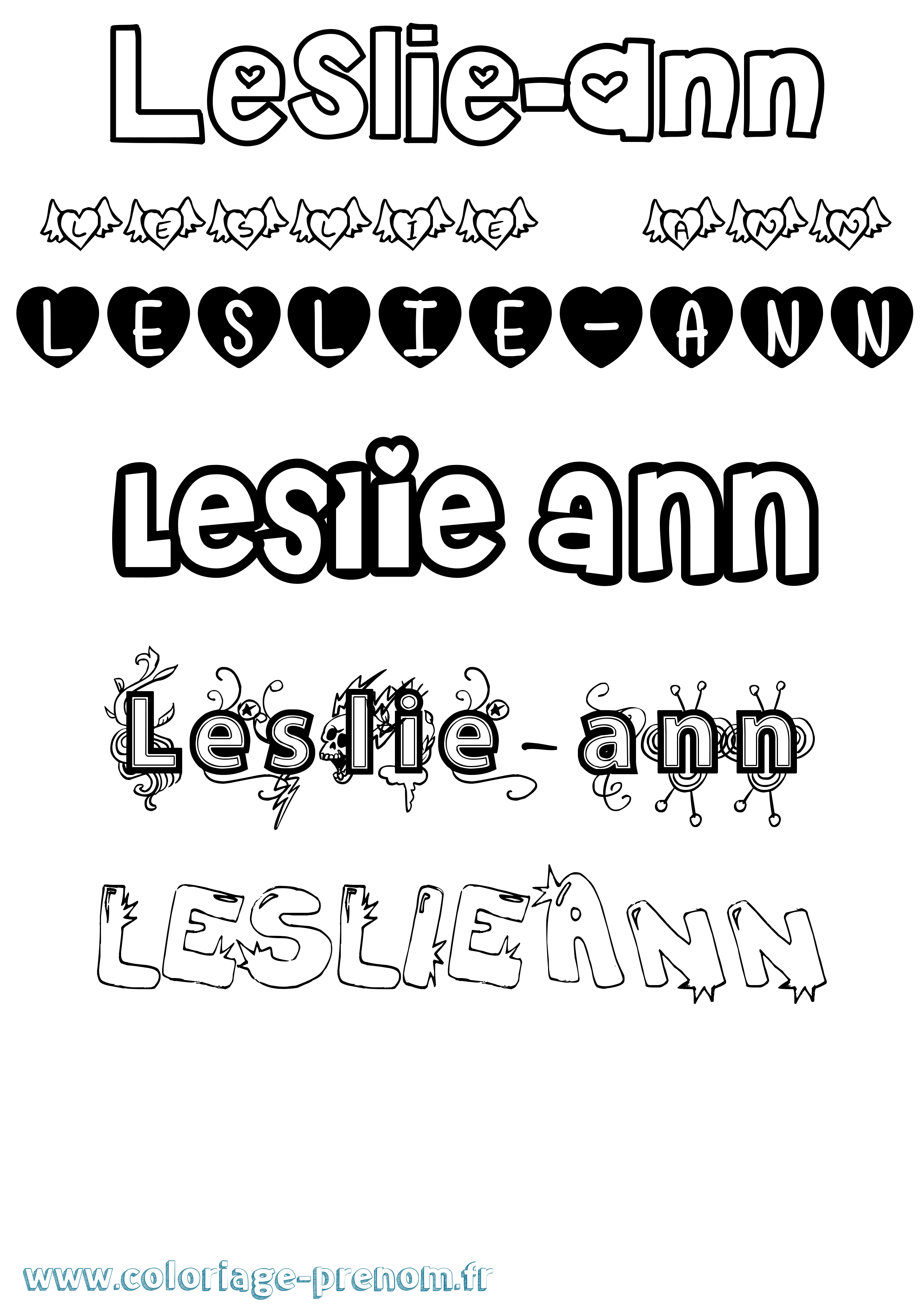 Coloriage Leslie-Ann Girly Coloriage prénom Leslie-Ann Girly