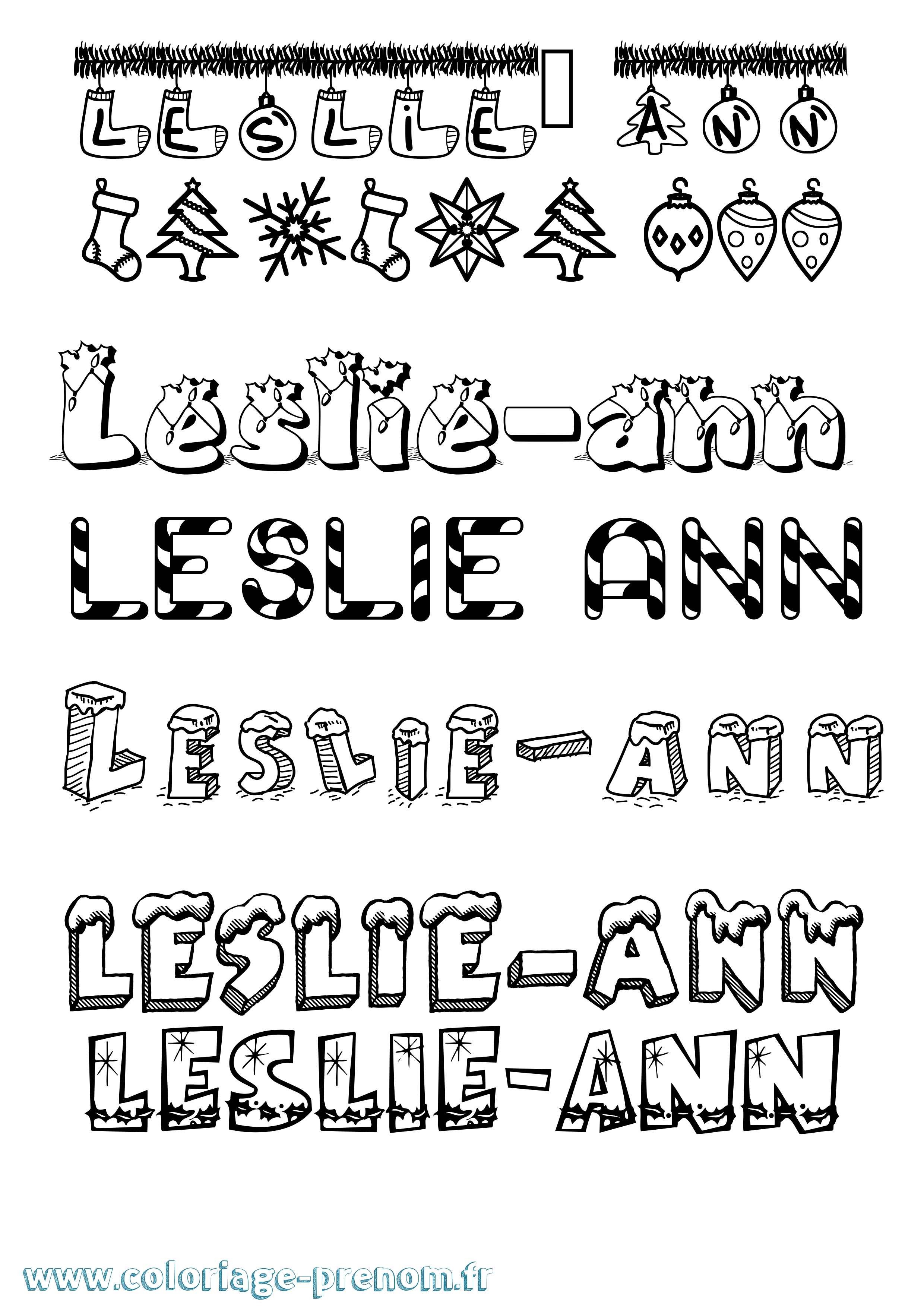 Coloriage Leslie-Ann Noël Coloriage prénom Leslie-Ann Noël