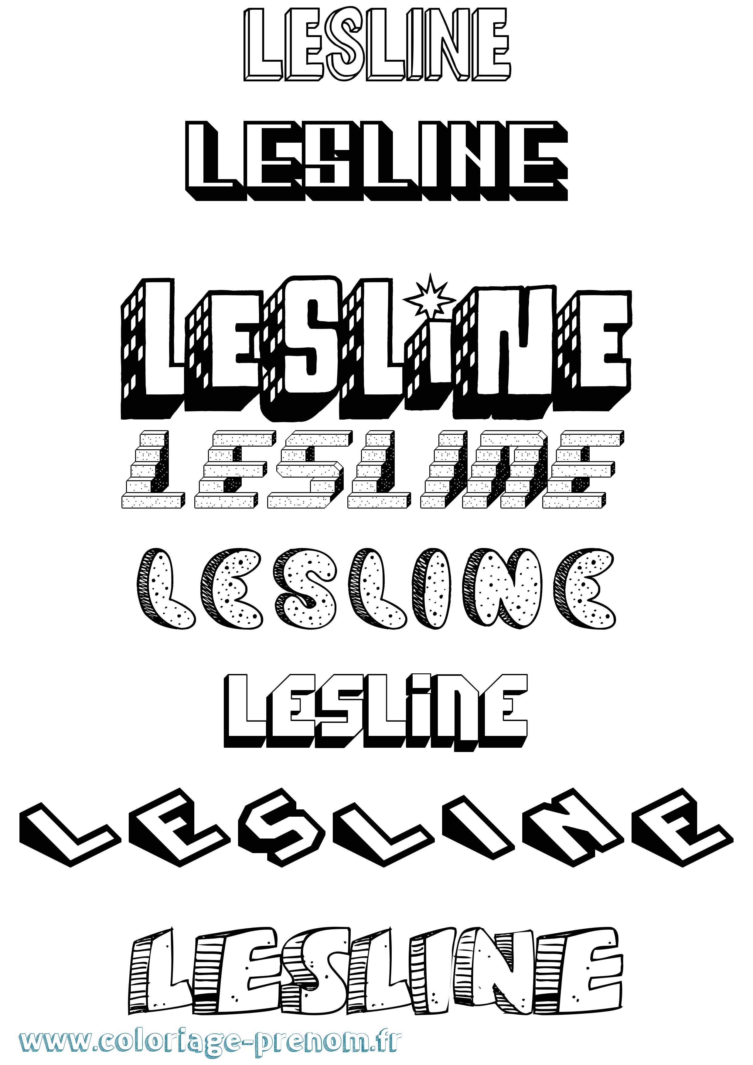 Coloriage Lesline Effet 3D Coloriage prénom Lesline Effet 3D