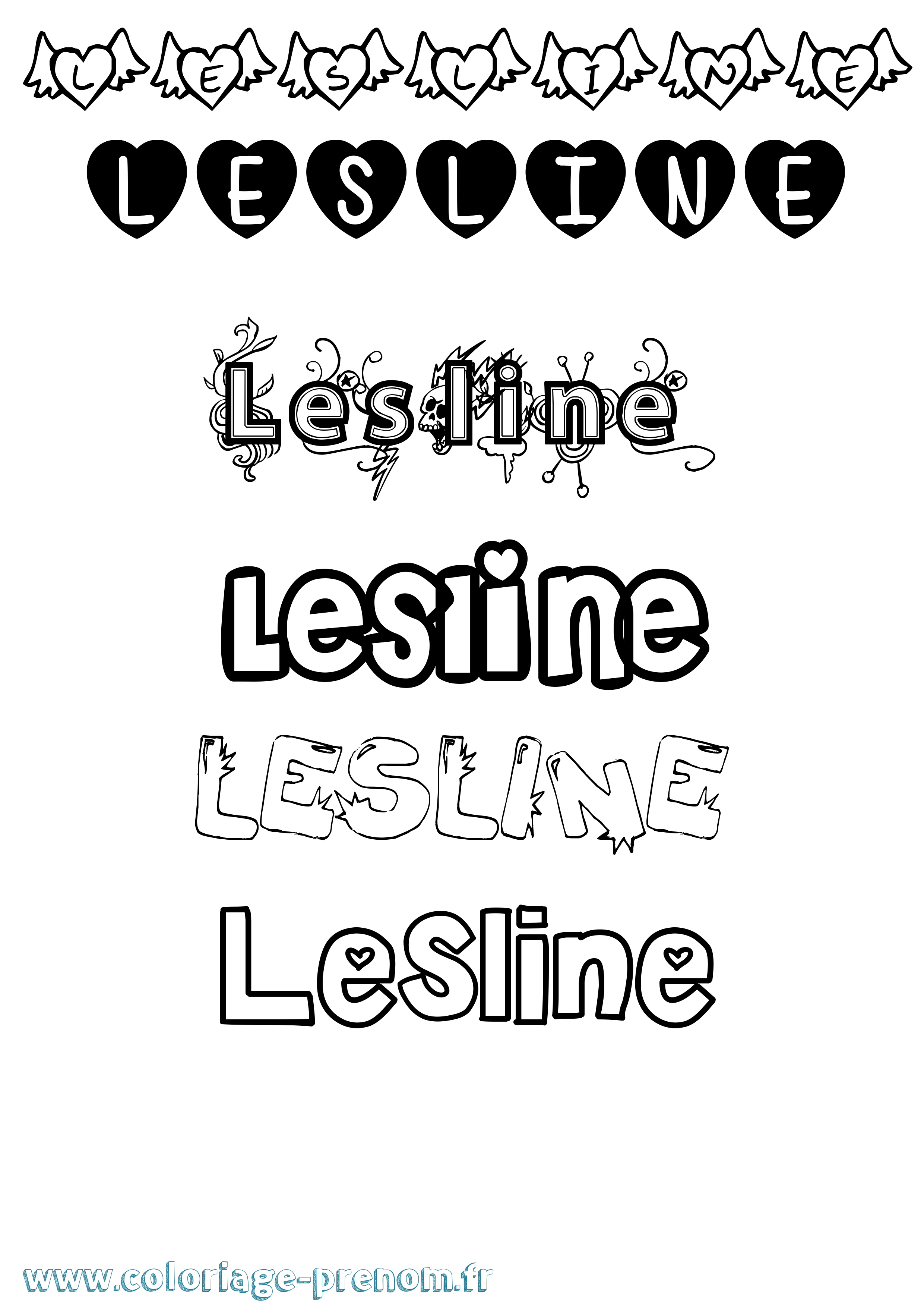Coloriage Lesline Girly Coloriage prénom Lesline Girly