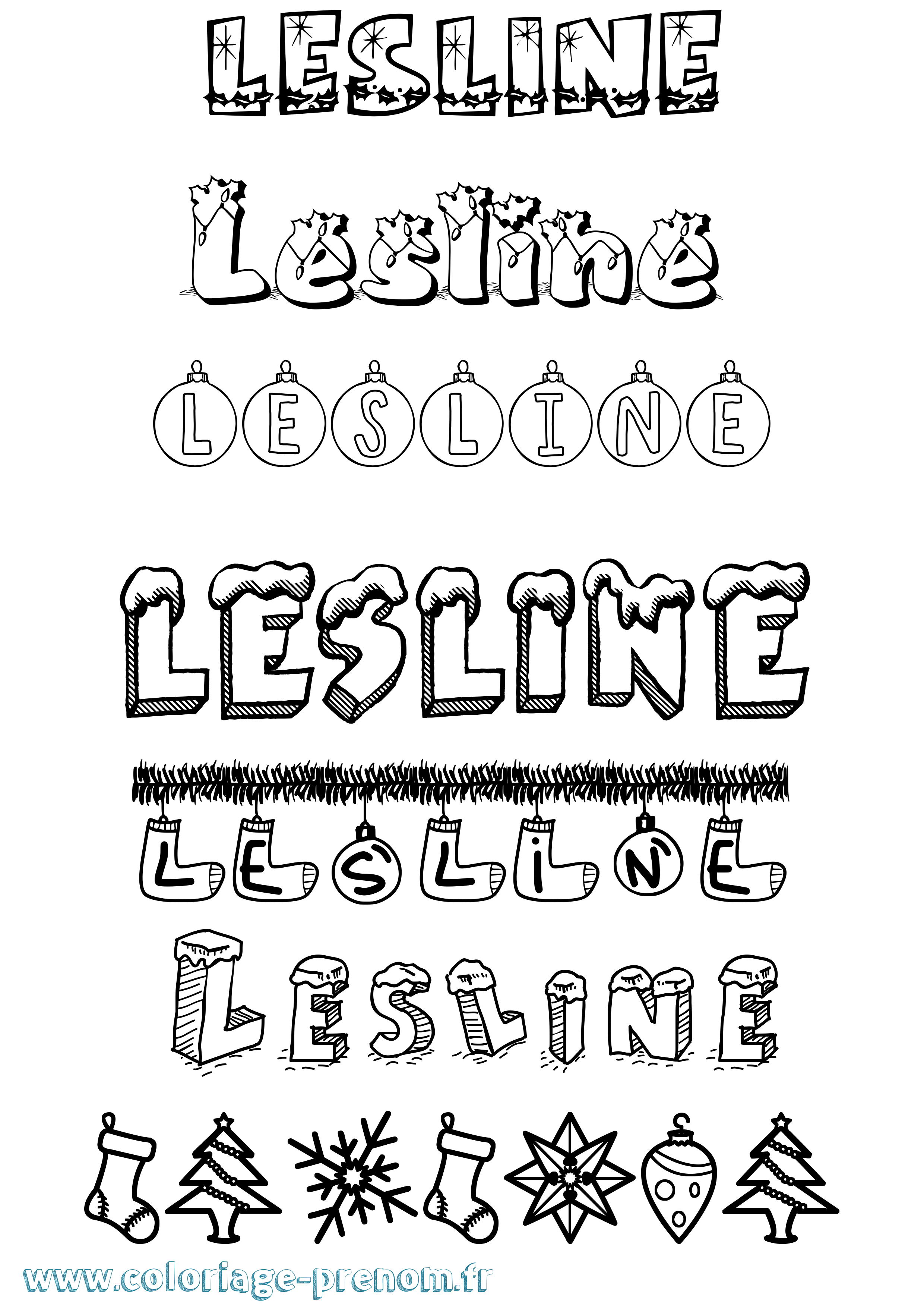 Coloriage Lesline Noël Coloriage prénom Lesline Noël