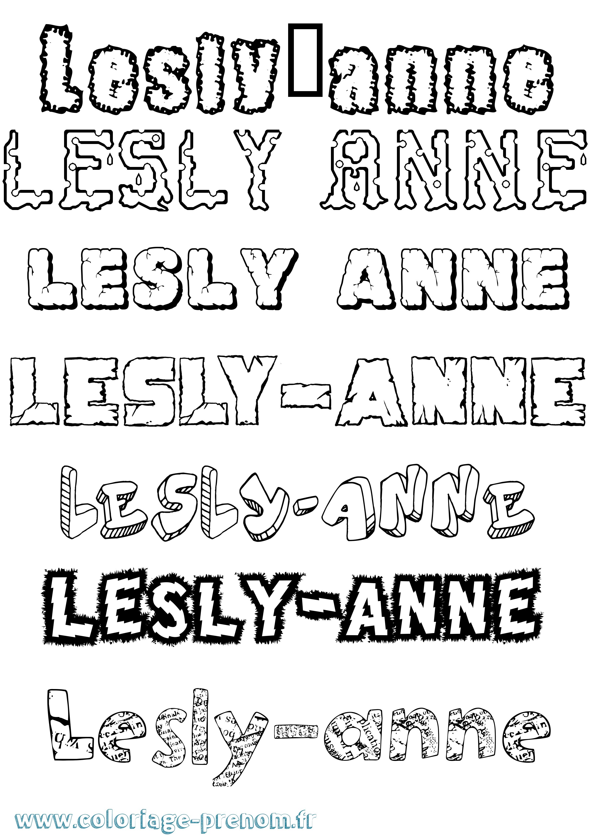 Coloriage Lesly-Anne Destructuré Coloriage prénom Lesly-Anne Destructuré