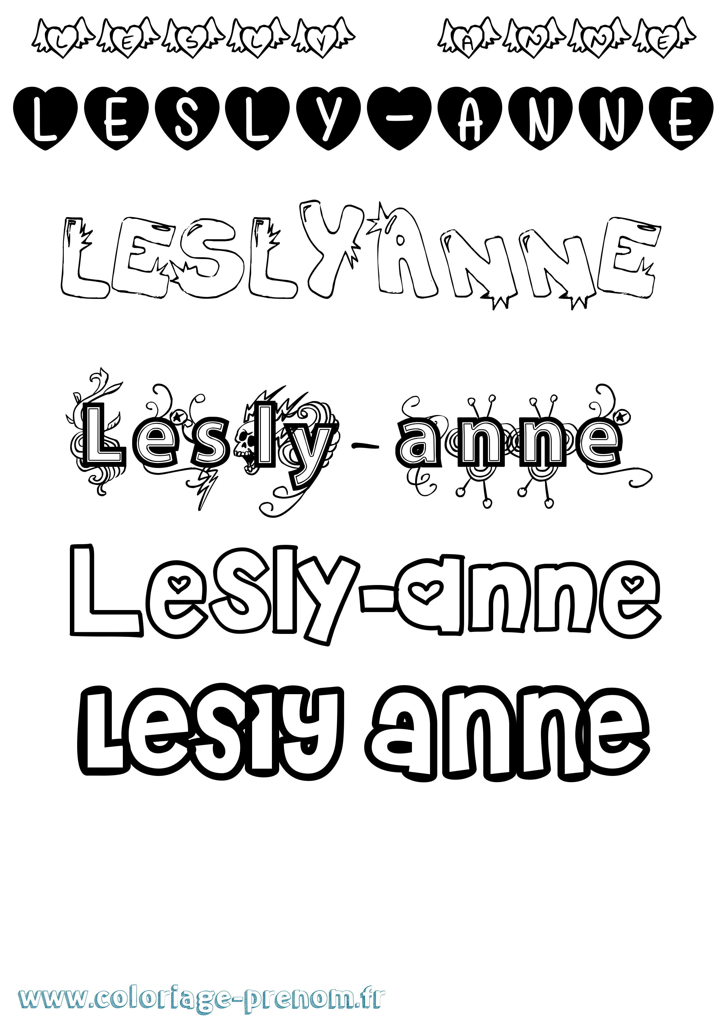 Coloriage Lesly-Anne Girly Coloriage prénom Lesly-Anne Girly