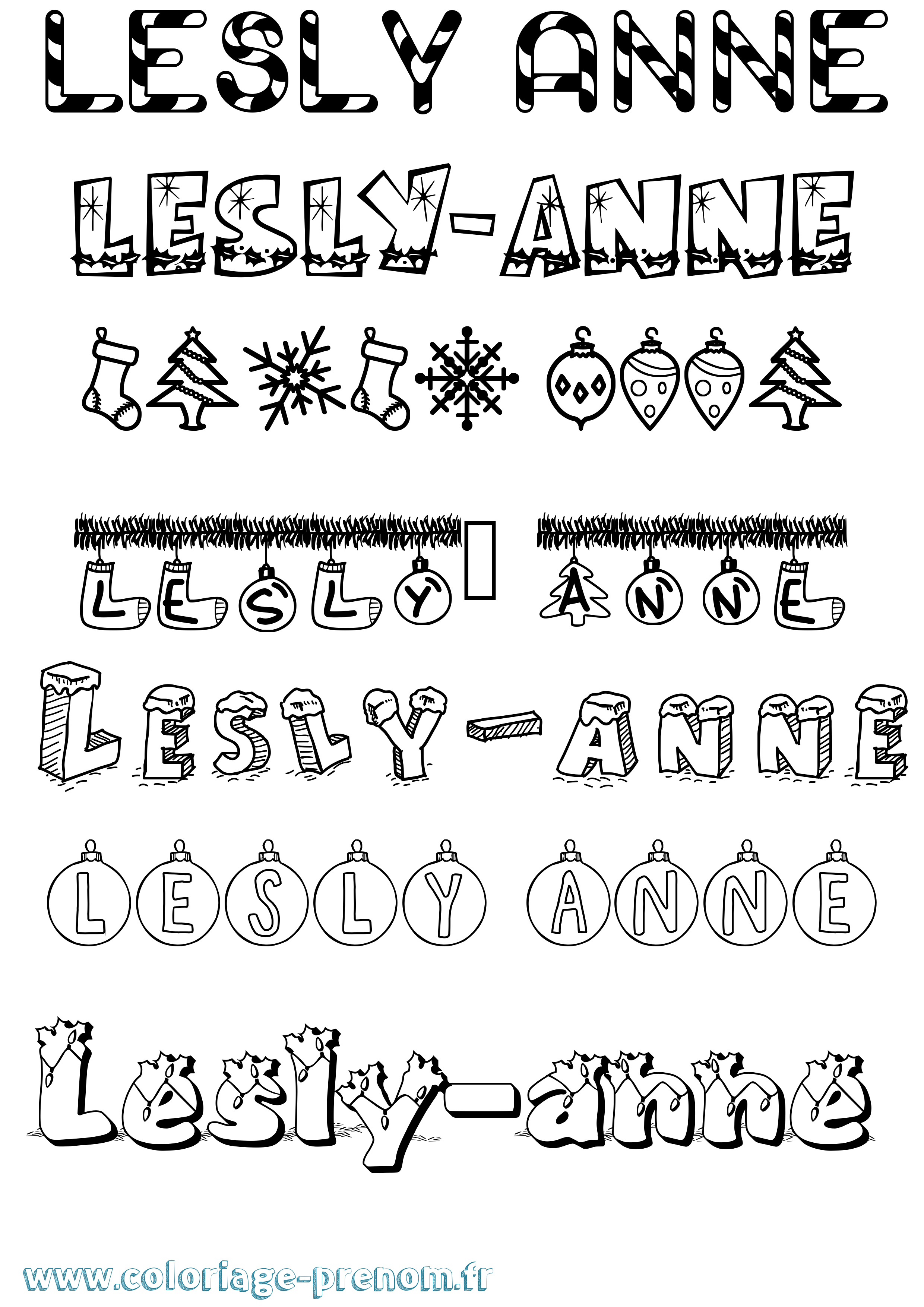 Coloriage Lesly-Anne Noël Coloriage prénom Lesly-Anne Noël