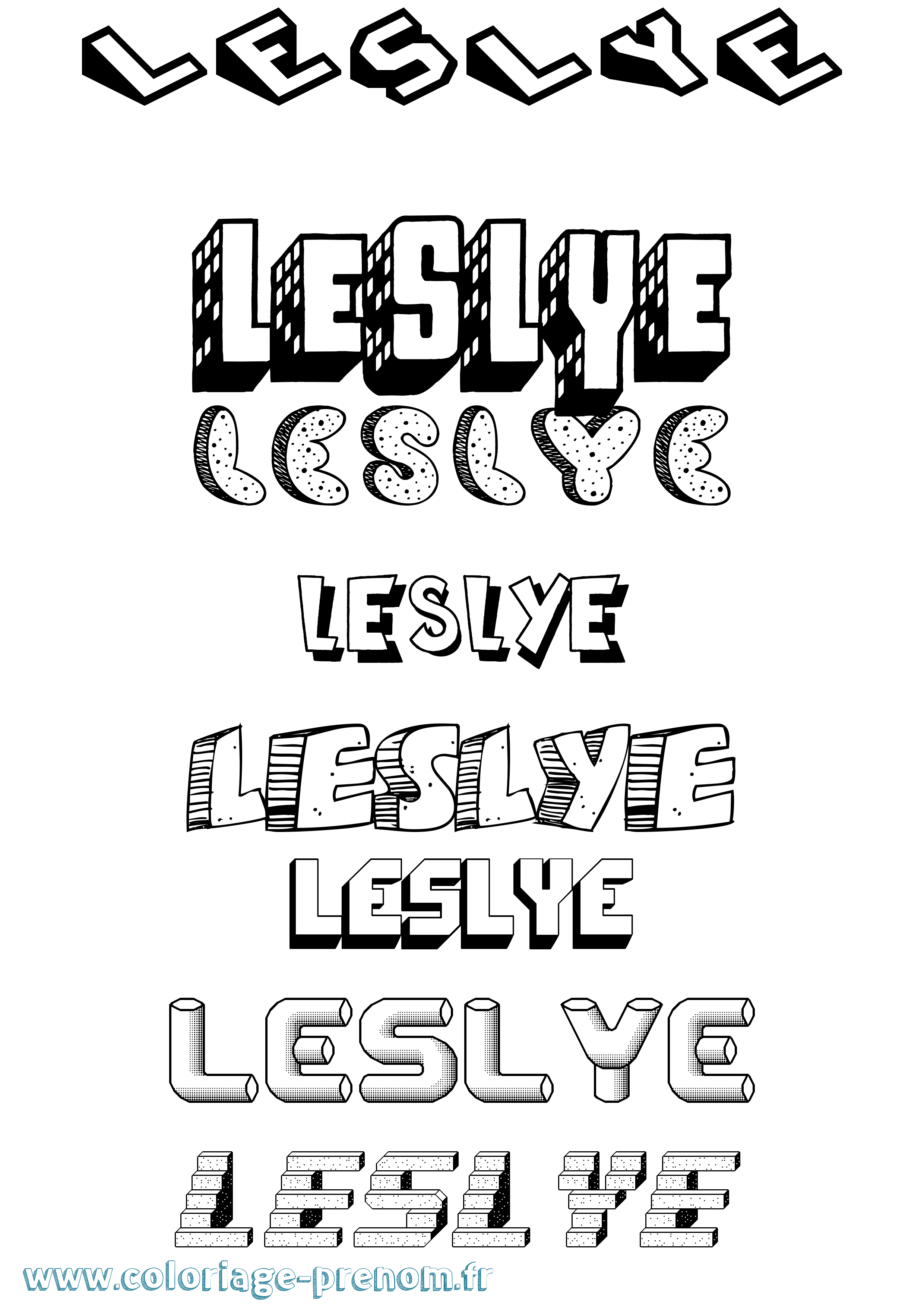 Coloriage Leslye Effet 3D Coloriage prénom Leslye Effet 3D