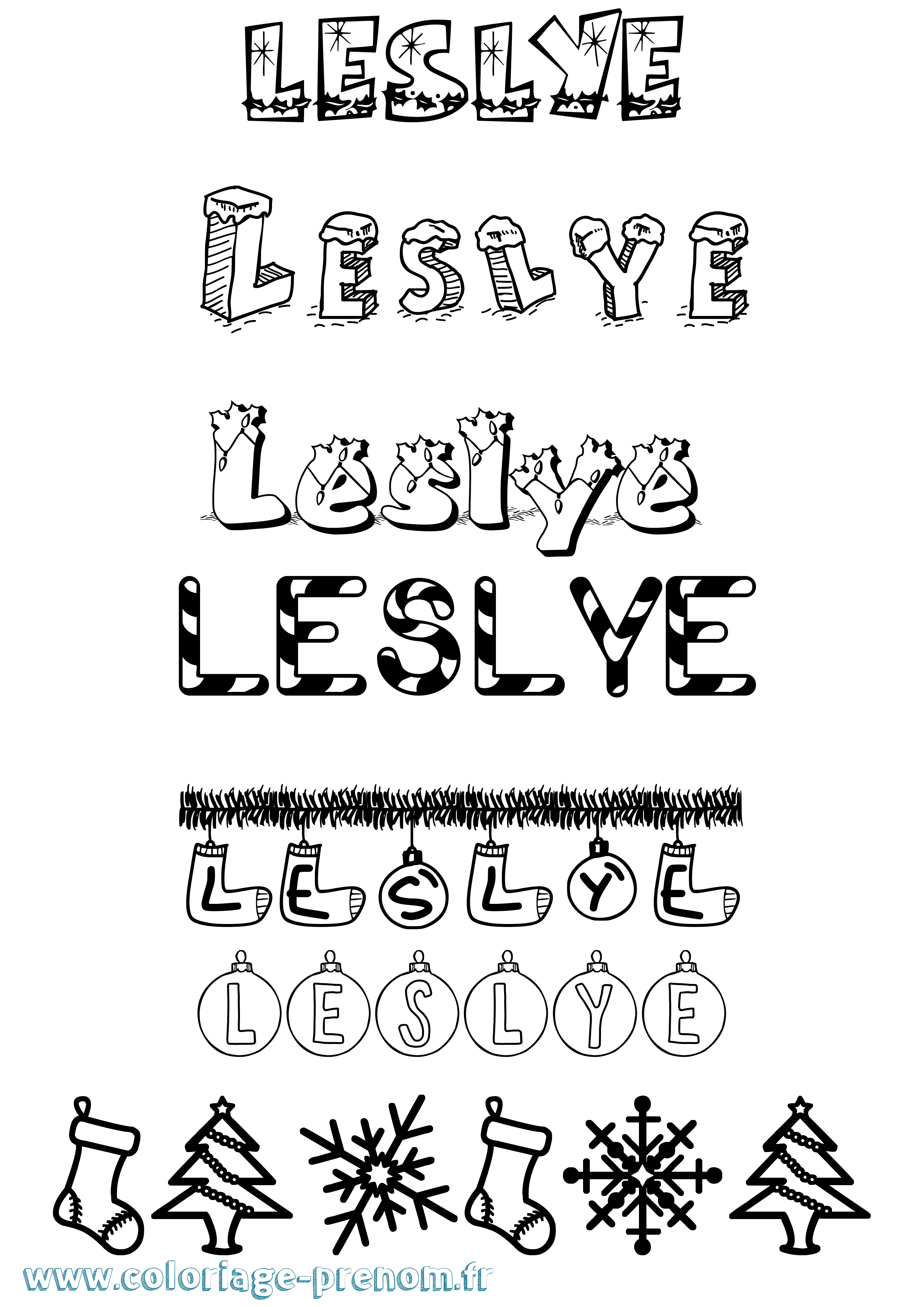 Coloriage Leslye Noël Coloriage prénom Leslye Noël