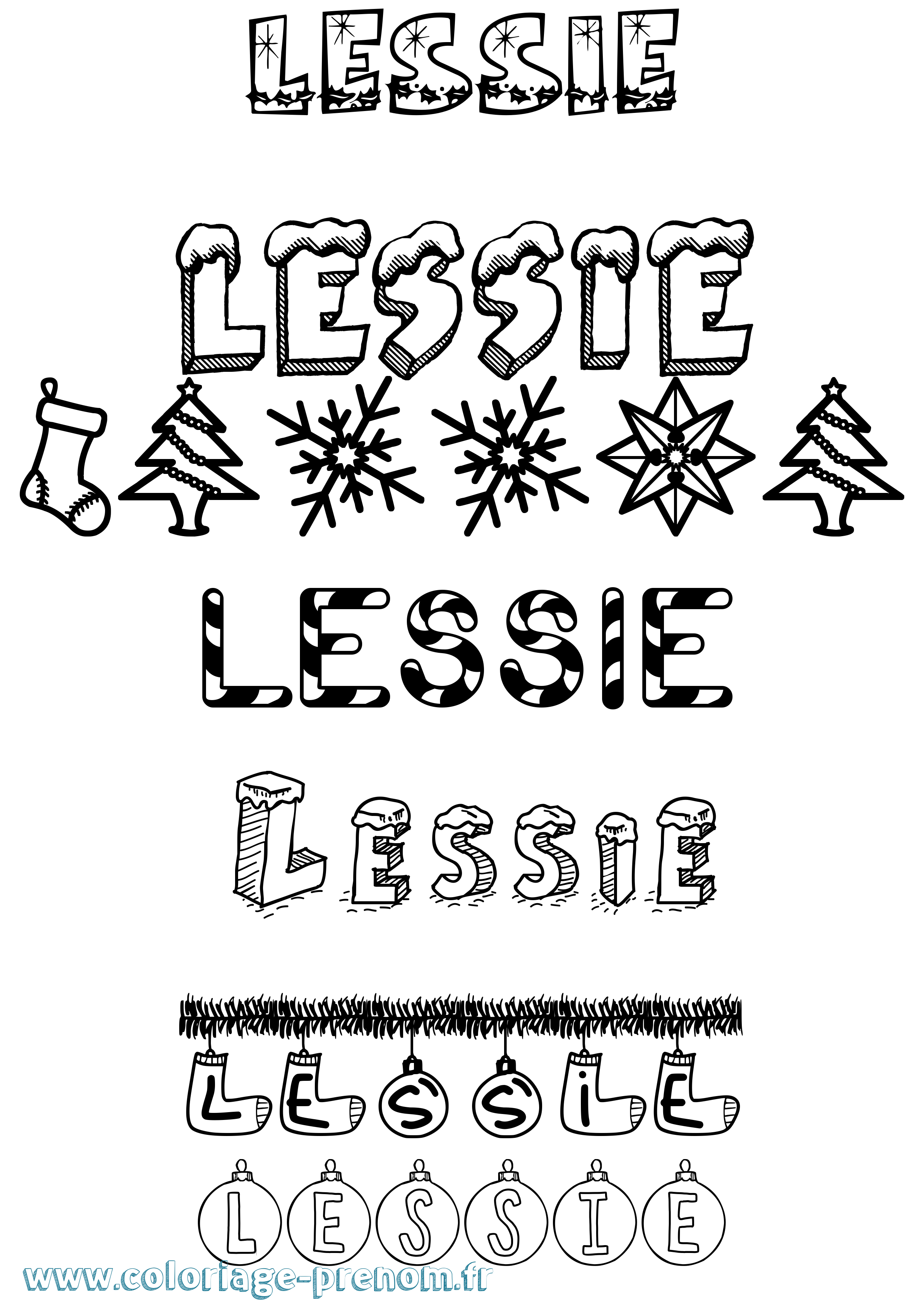 Coloriage Lessie Noël Coloriage prénom Lessie Noël