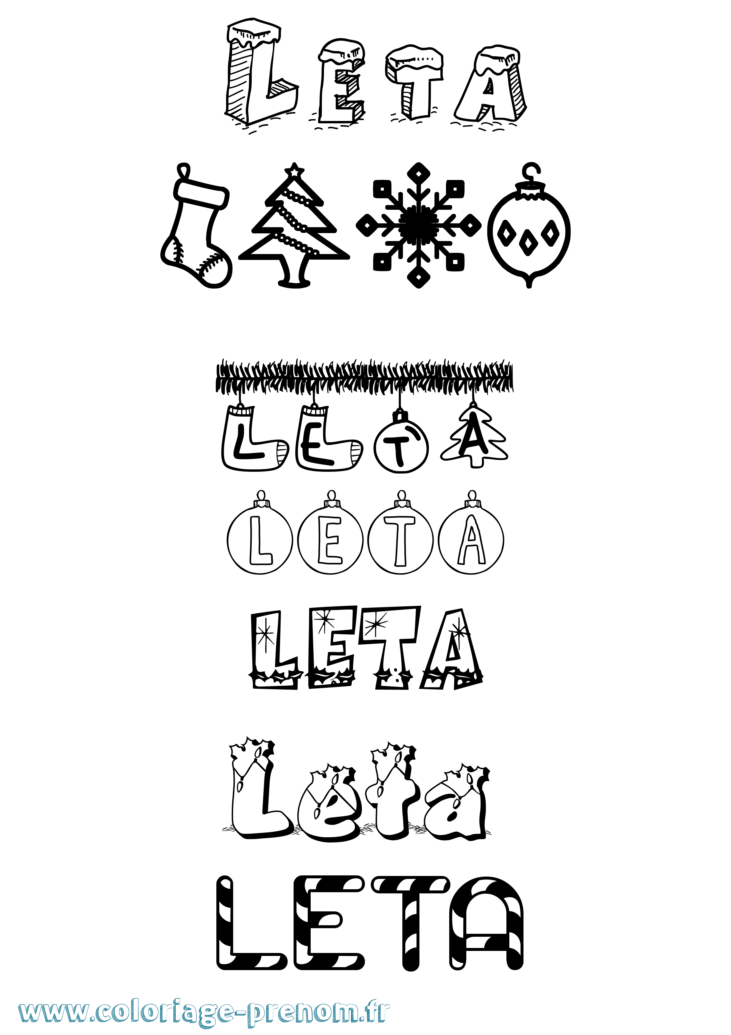 Coloriage Leta Noël Coloriage prénom Leta Noël