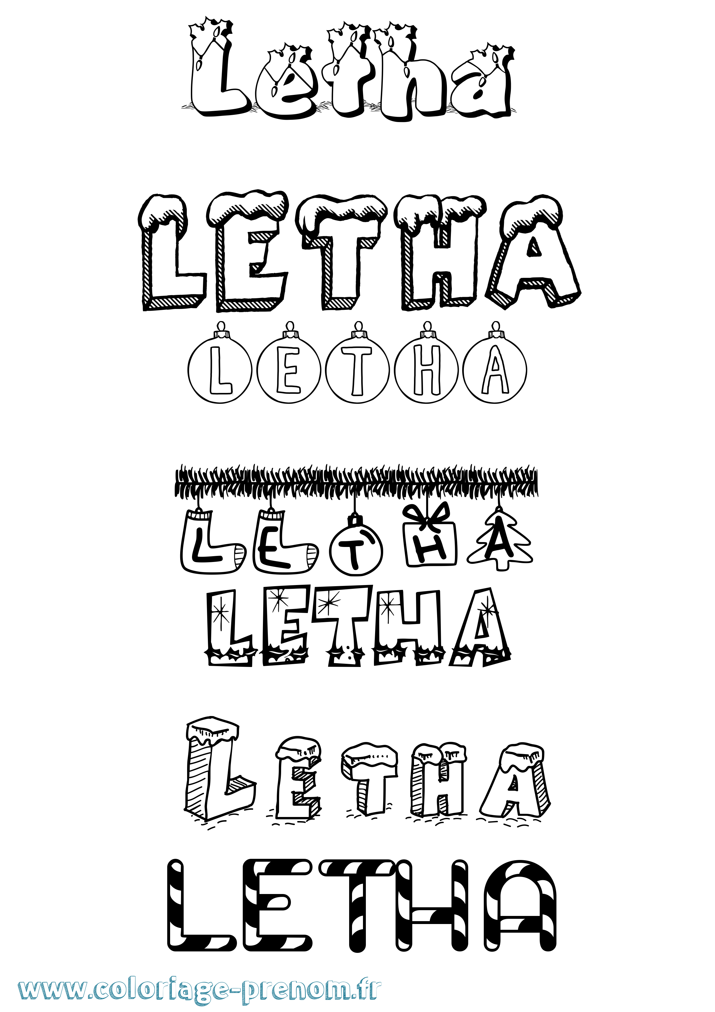 Coloriage Letha Noël Coloriage prénom Letha Noël