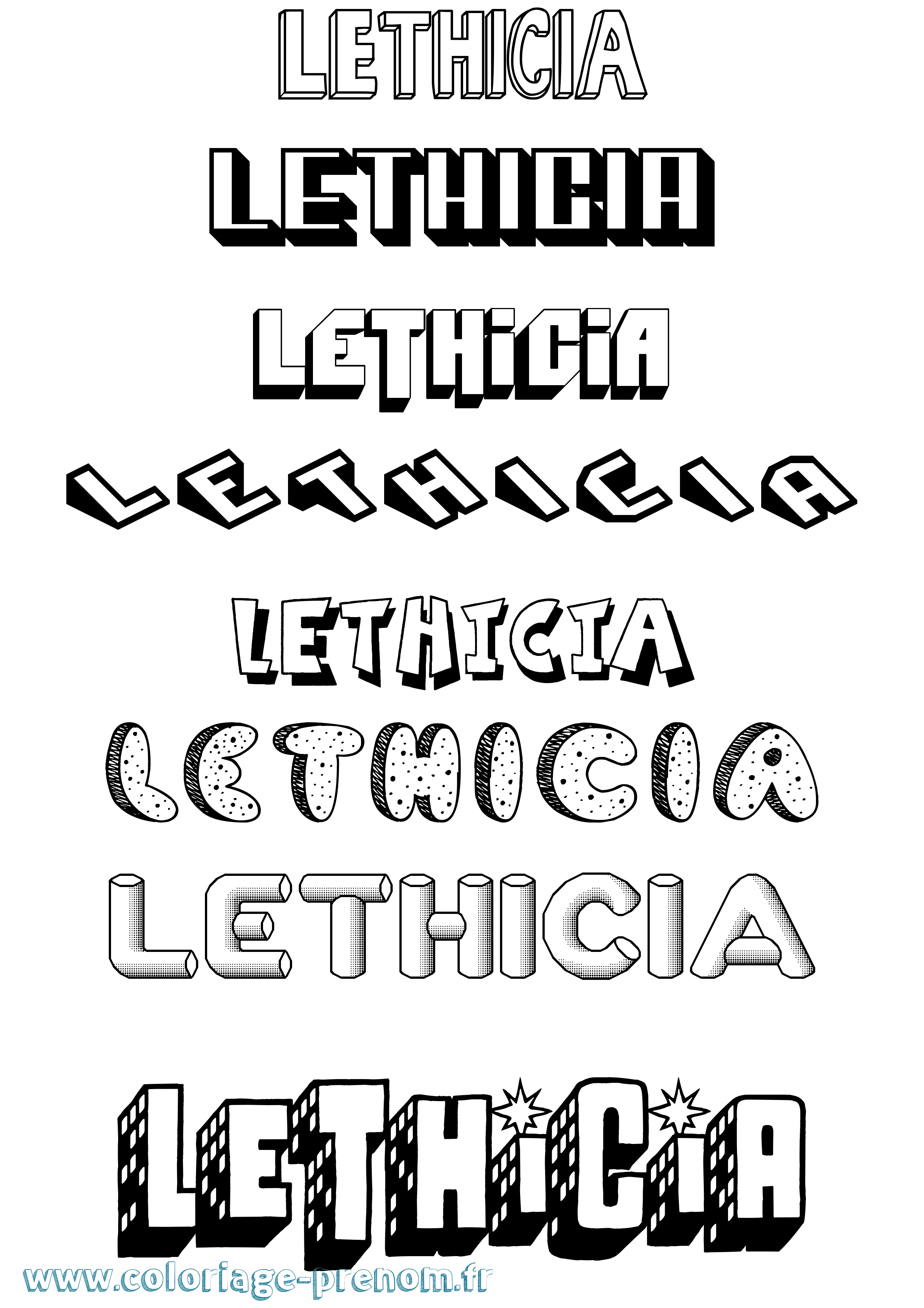 Coloriage Lethicia Effet 3D Coloriage prénom Lethicia Effet 3D
