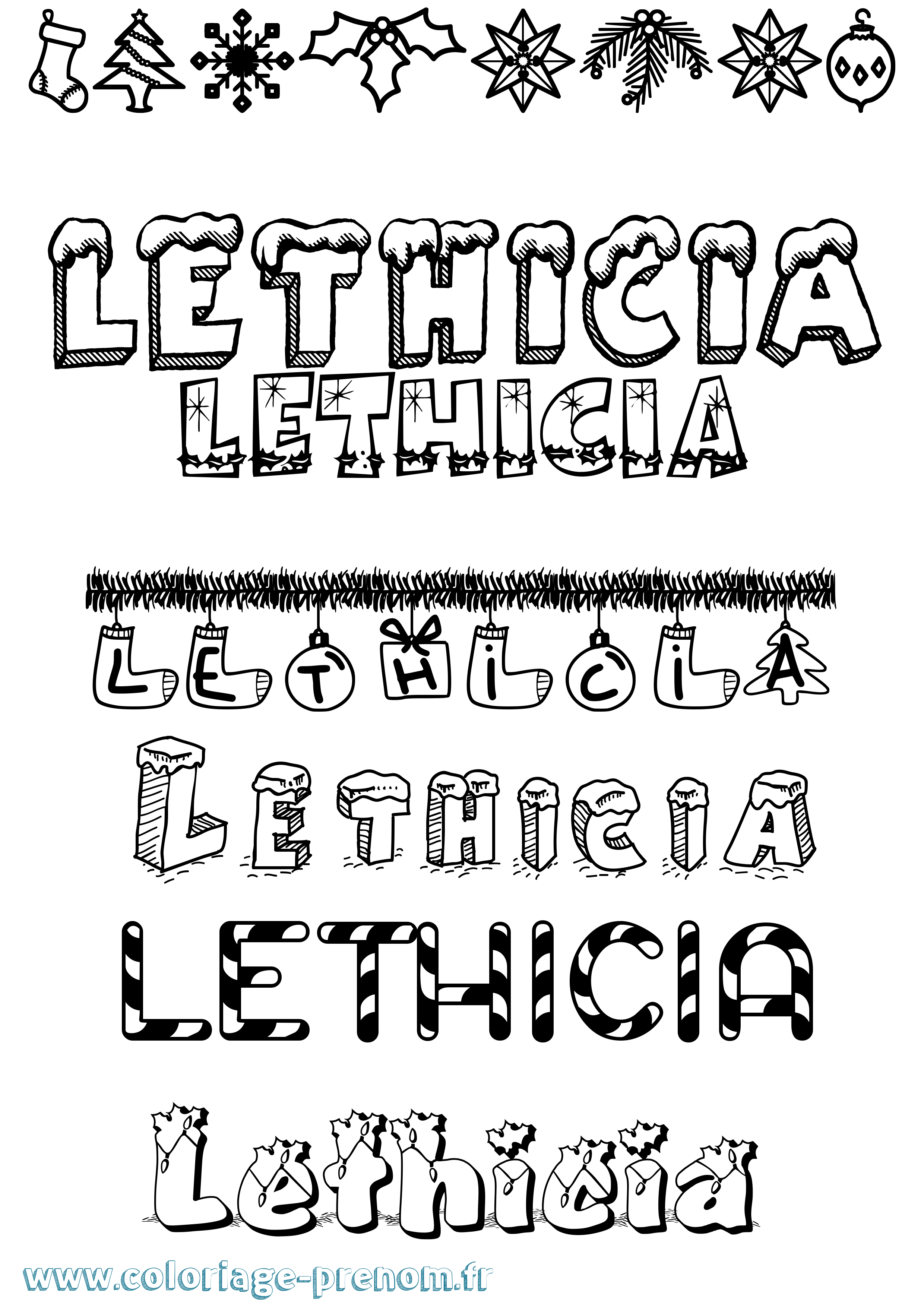 Coloriage Lethicia Noël Coloriage prénom Lethicia Noël