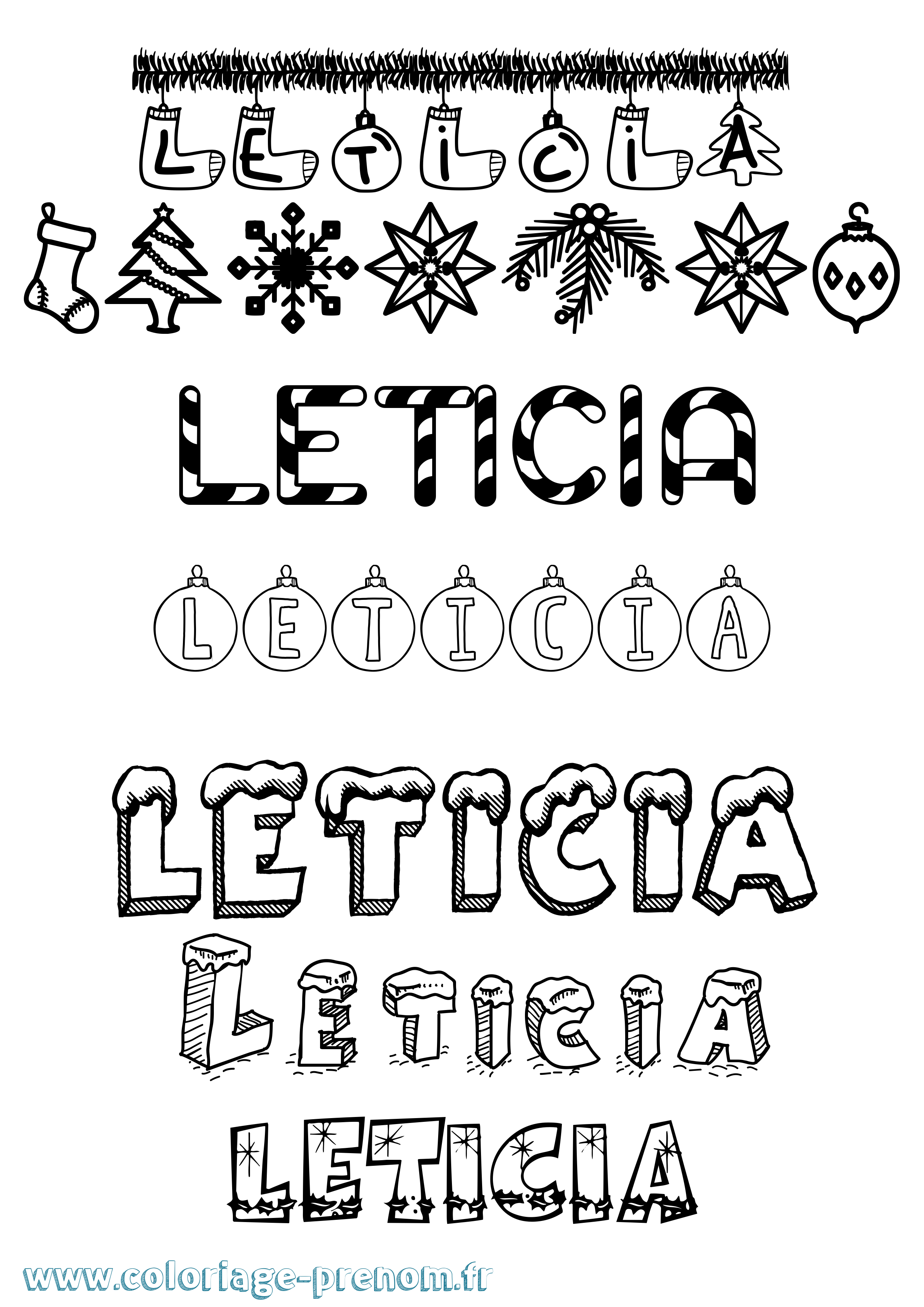 Coloriage Leticia Noël Coloriage prénom Leticia Noël