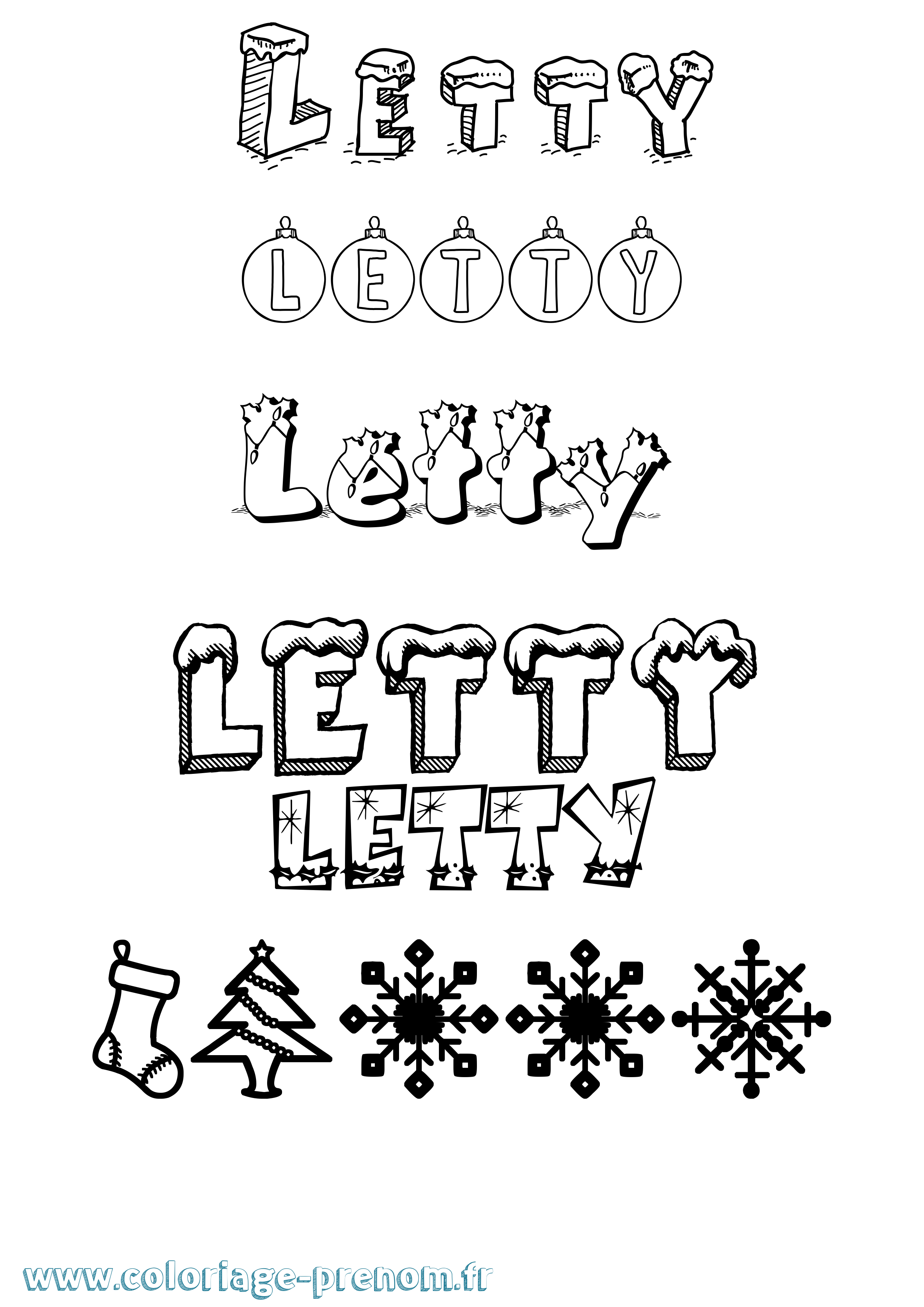 Coloriage Letty Noël Coloriage prénom Letty Noël