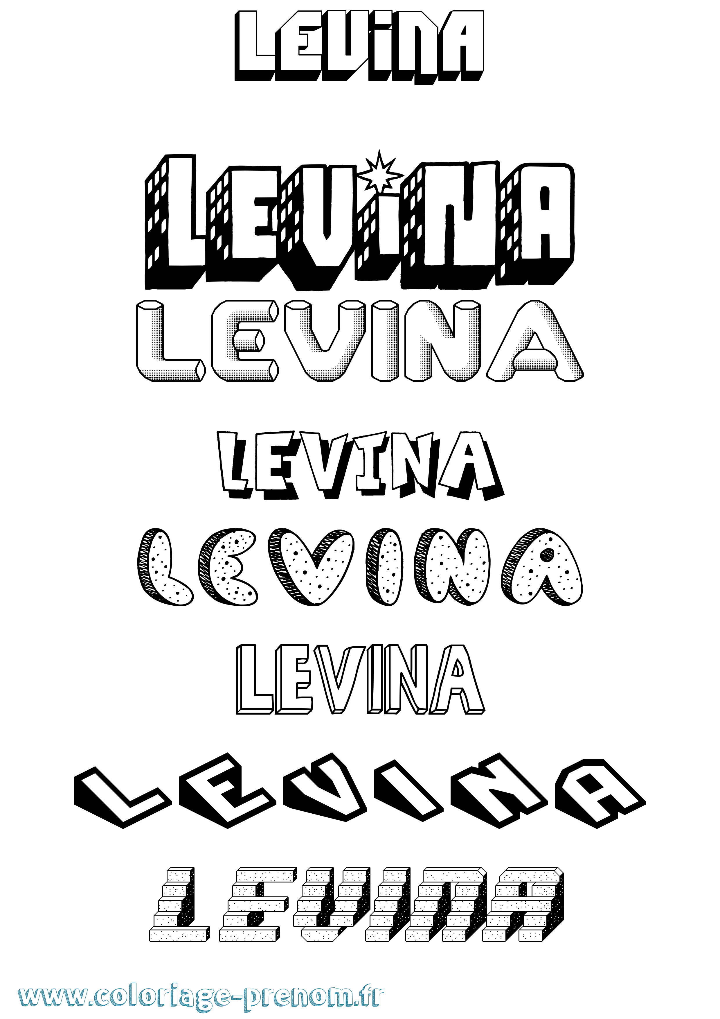 Coloriage Levina Effet 3D Coloriage prénom Levina Effet 3D