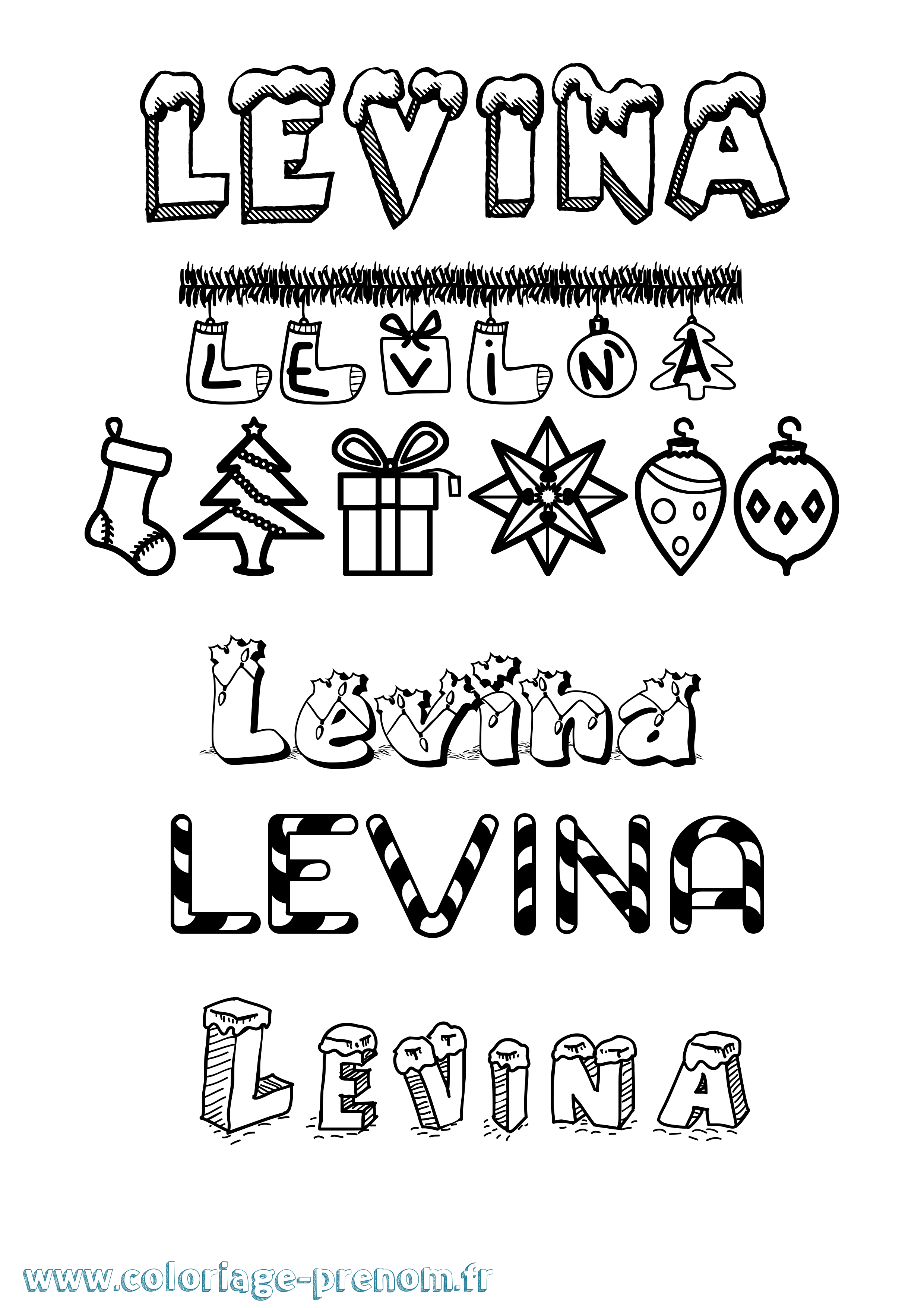 Coloriage Levina Noël Coloriage prénom Levina Noël