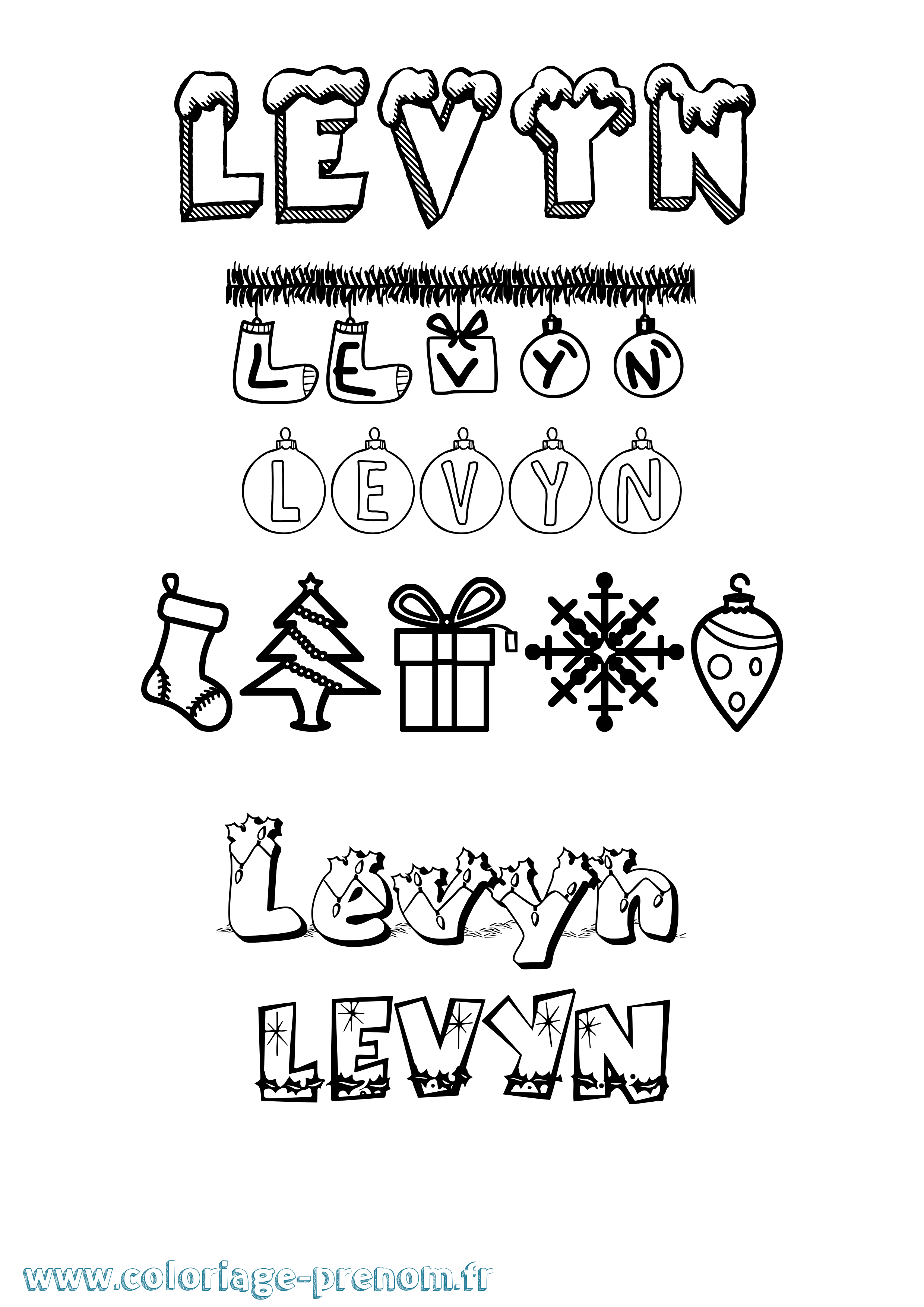 Coloriage Levyn Noël Coloriage prénom Levyn Noël