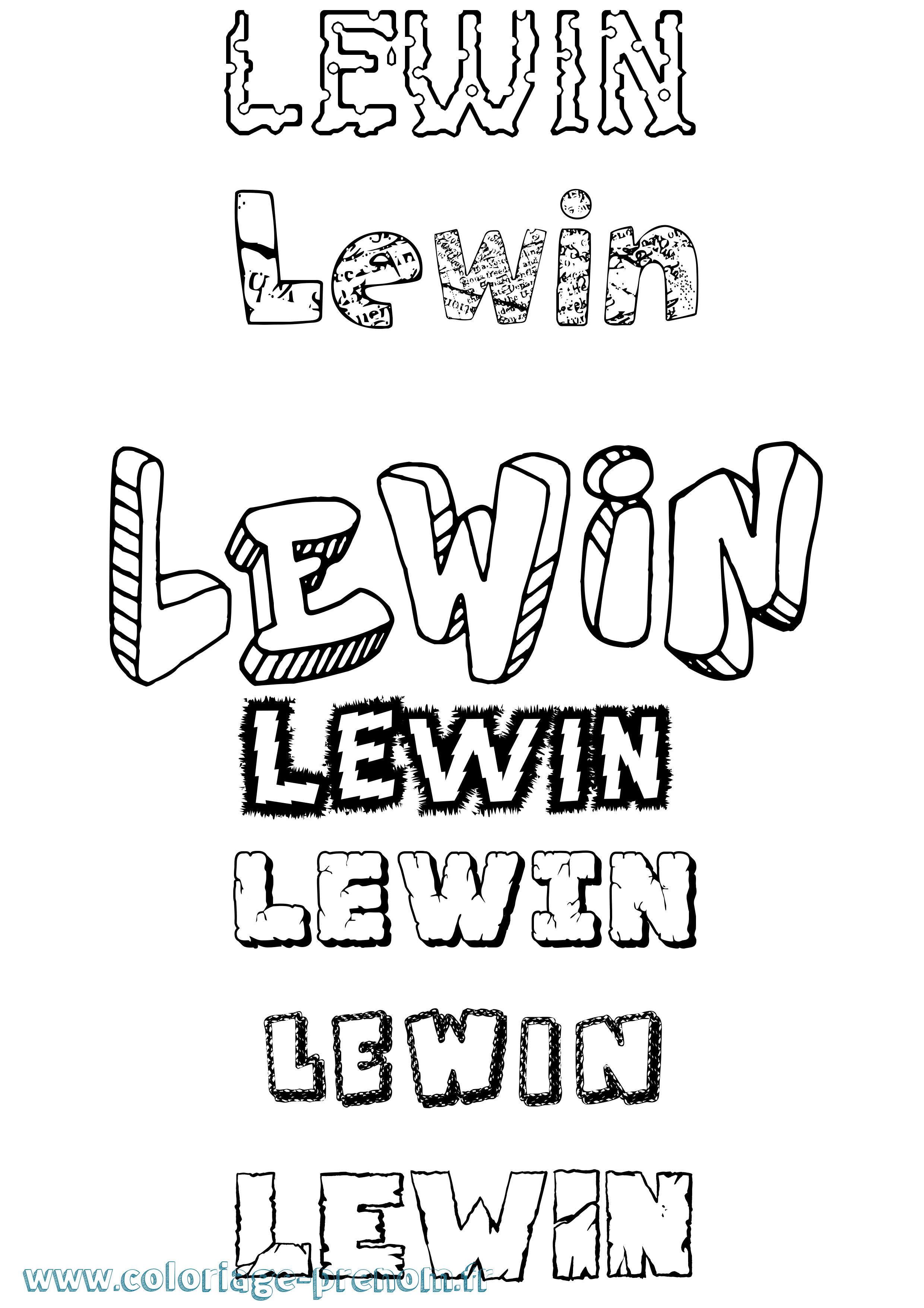 Coloriage Lewin Destructuré Coloriage prénom Lewin Destructuré
