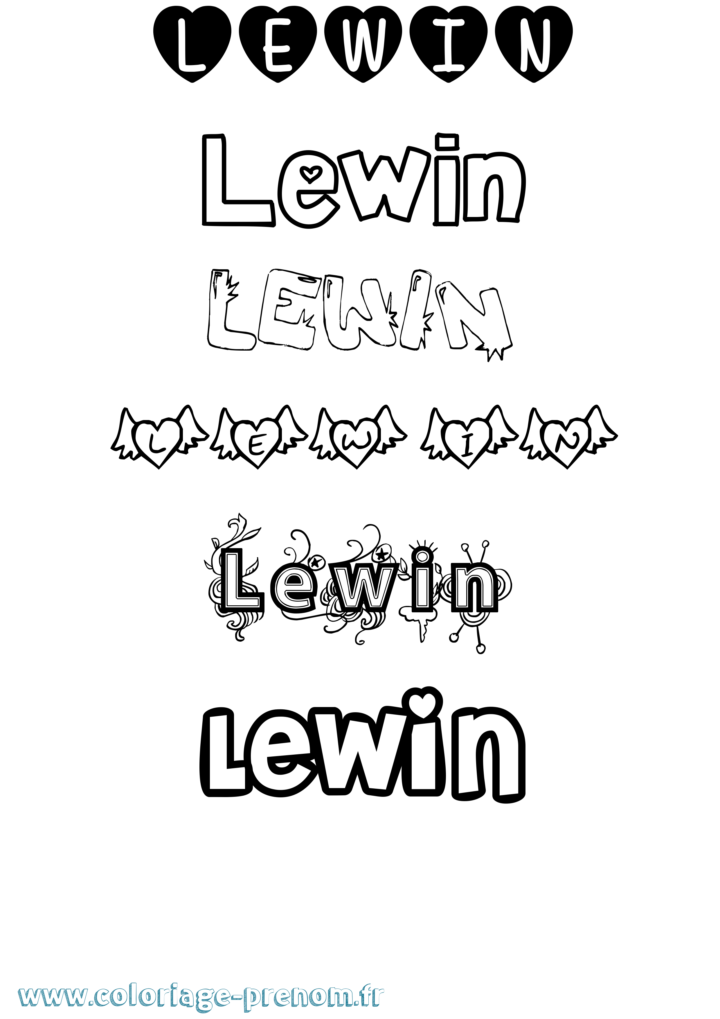 Coloriage Lewin Girly Coloriage prénom Lewin Girly