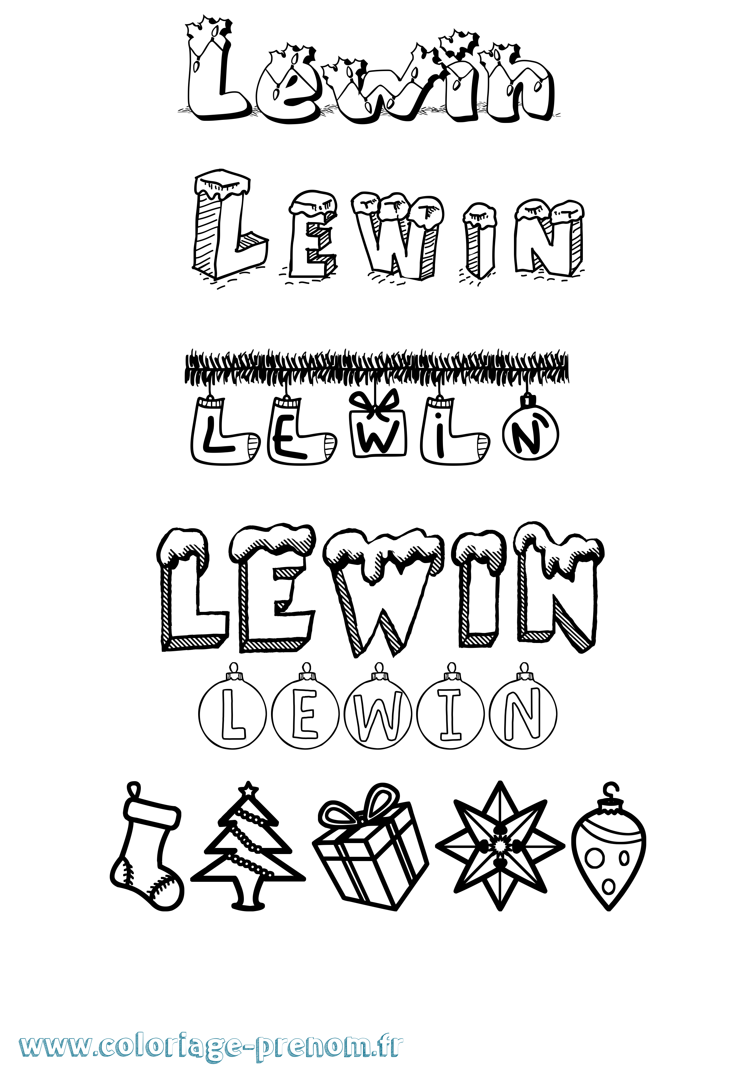 Coloriage Lewin Noël Coloriage prénom Lewin Noël