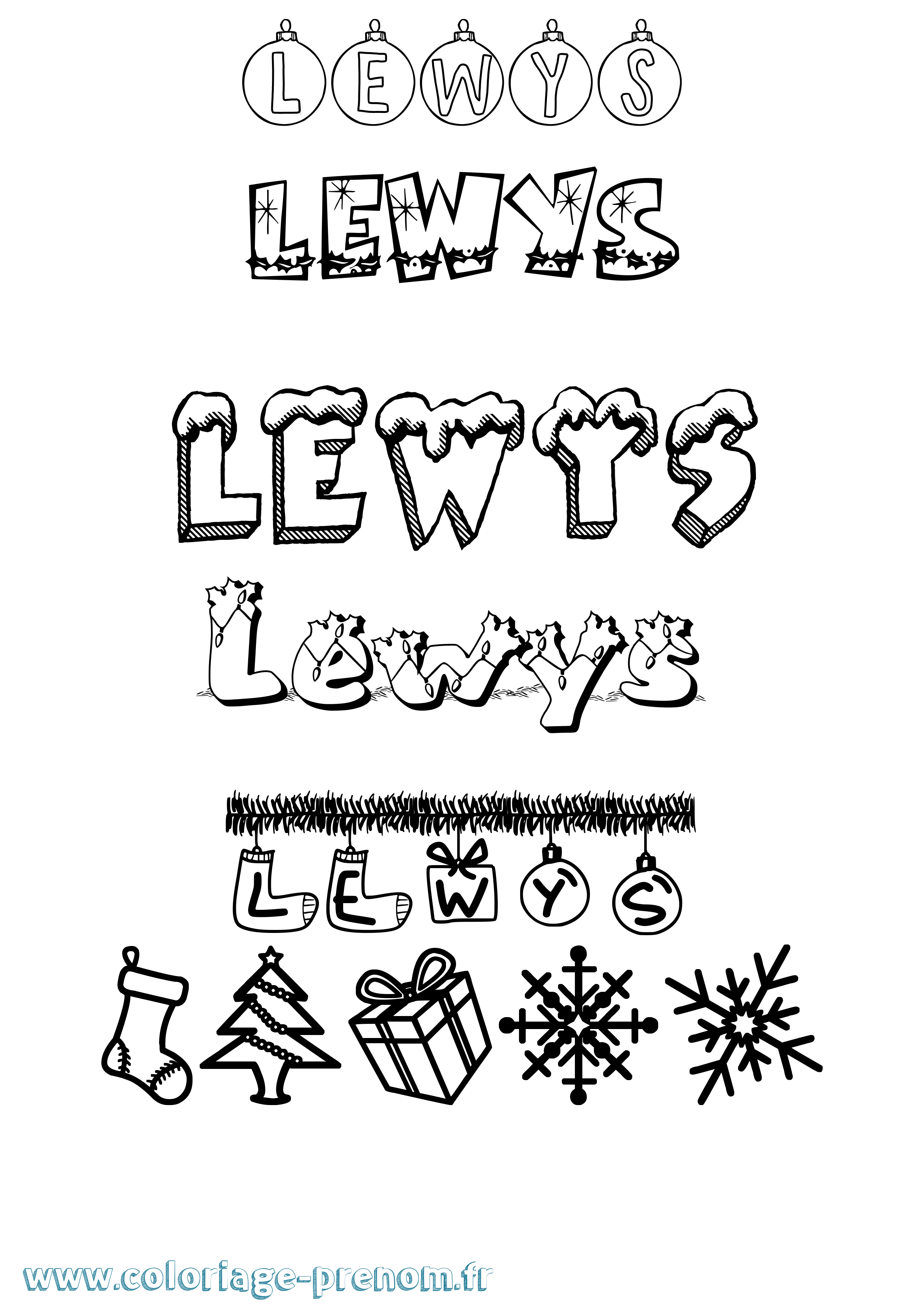 Coloriage Lewys Noël Coloriage prénom Lewys Noël