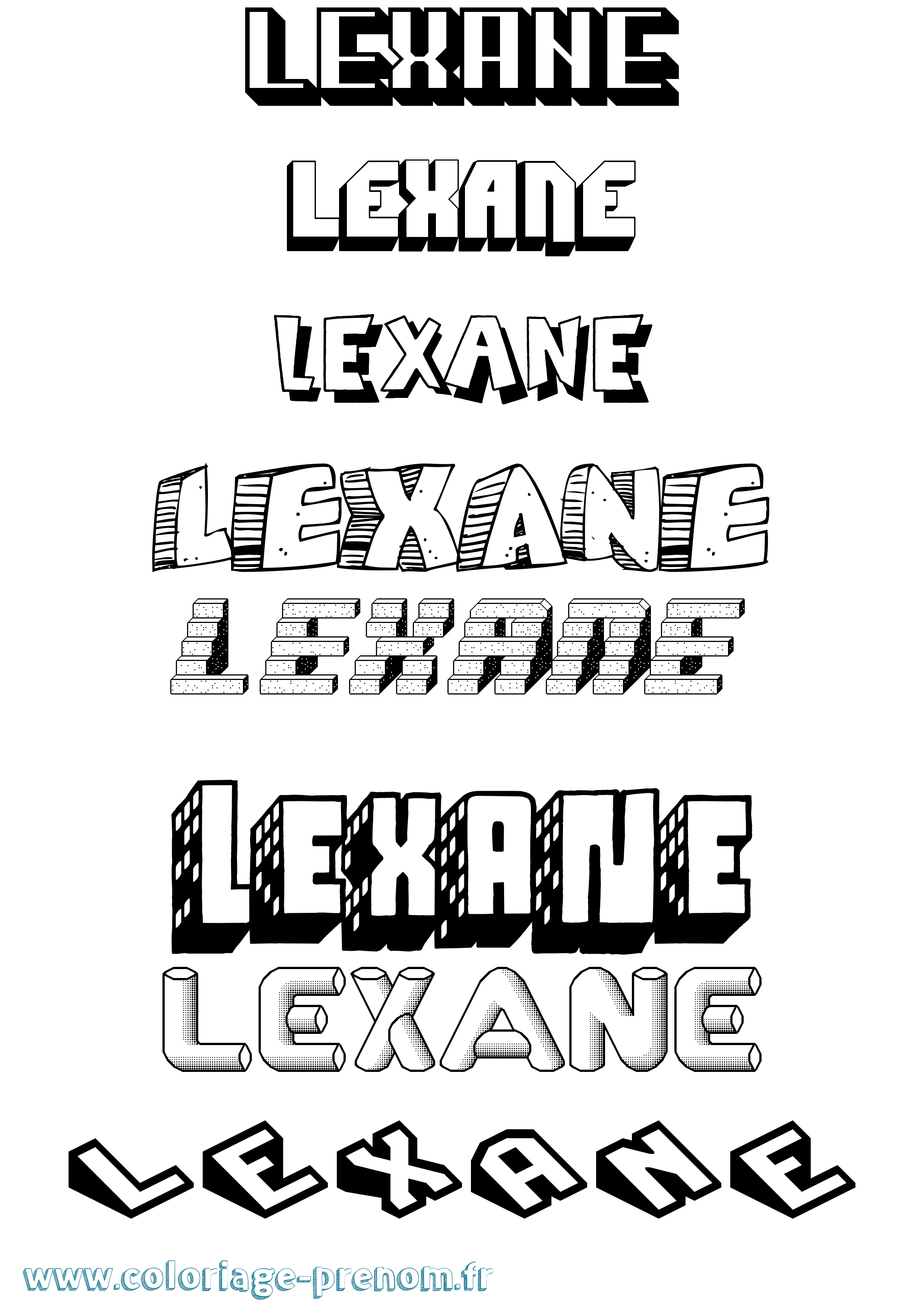 Coloriage Lexane Effet 3D Coloriage prénom Lexane Effet 3D