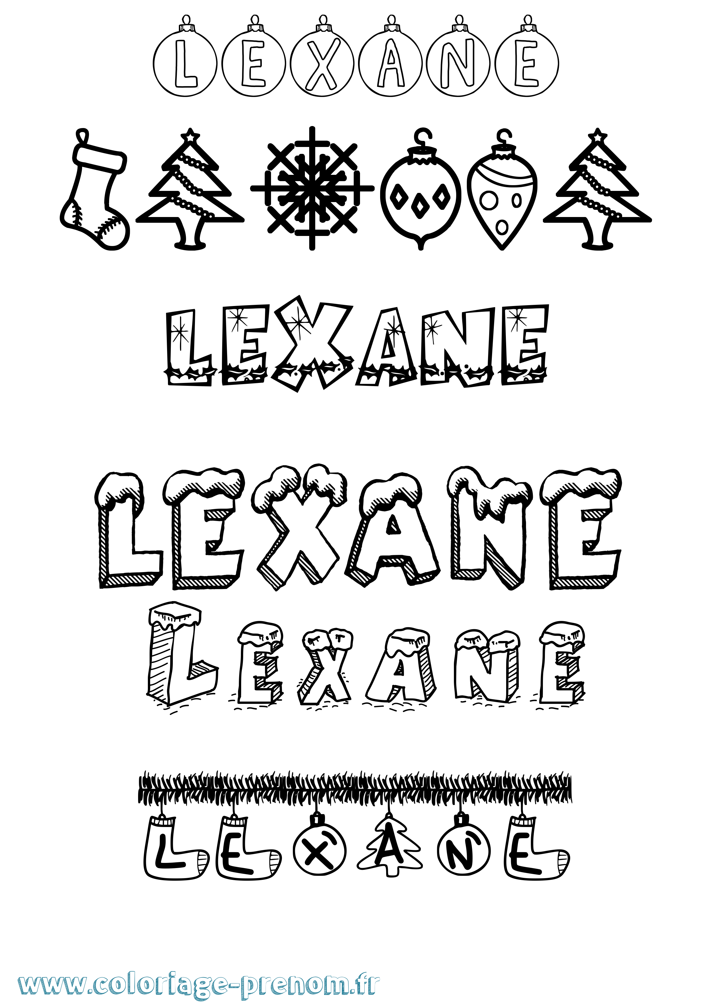 Coloriage Lexane Noël Coloriage prénom Lexane Noël