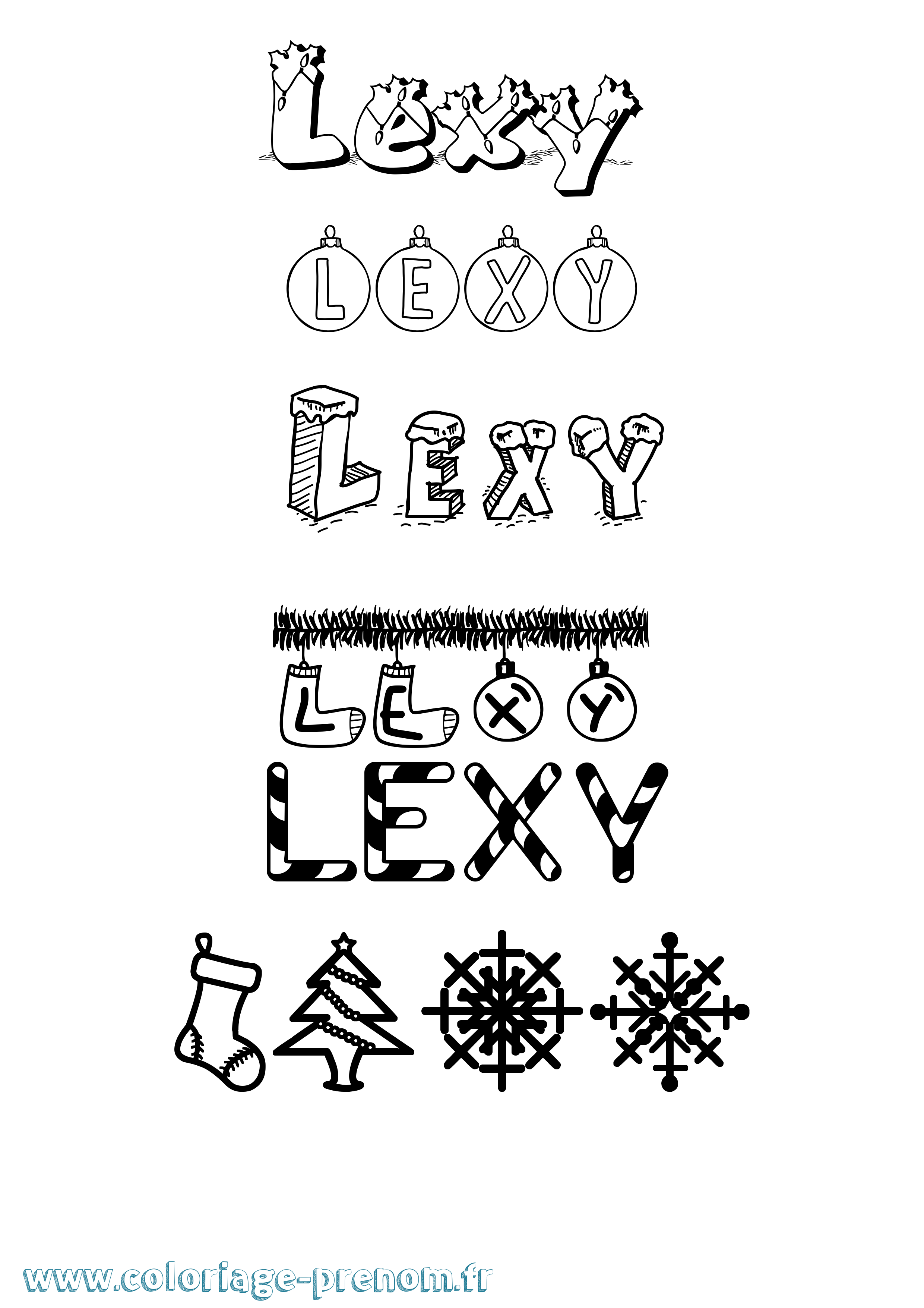 Coloriage Lexy Noël Coloriage prénom Lexy Noël