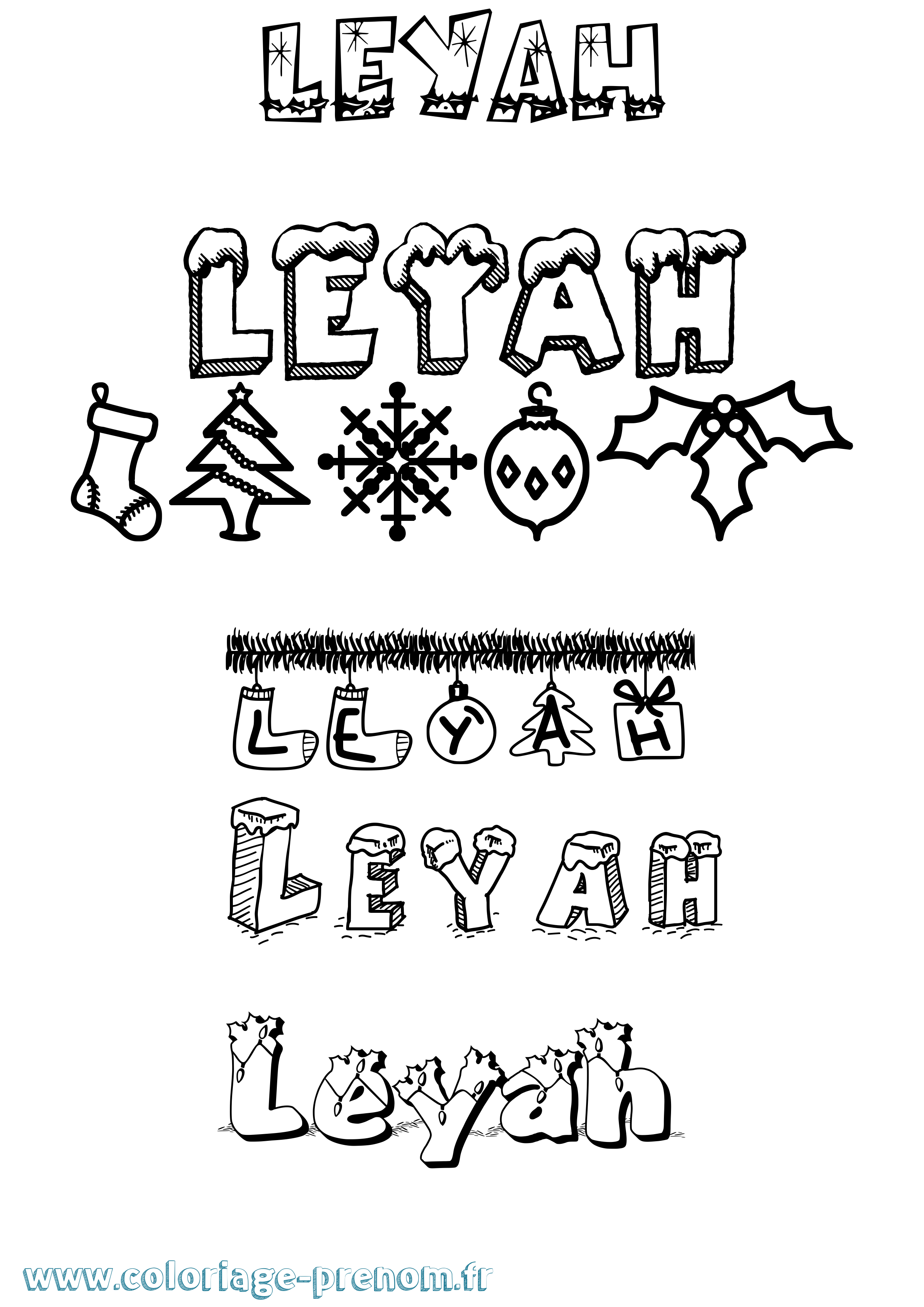 Coloriage Leyah Noël Coloriage prénom Leyah Noël
