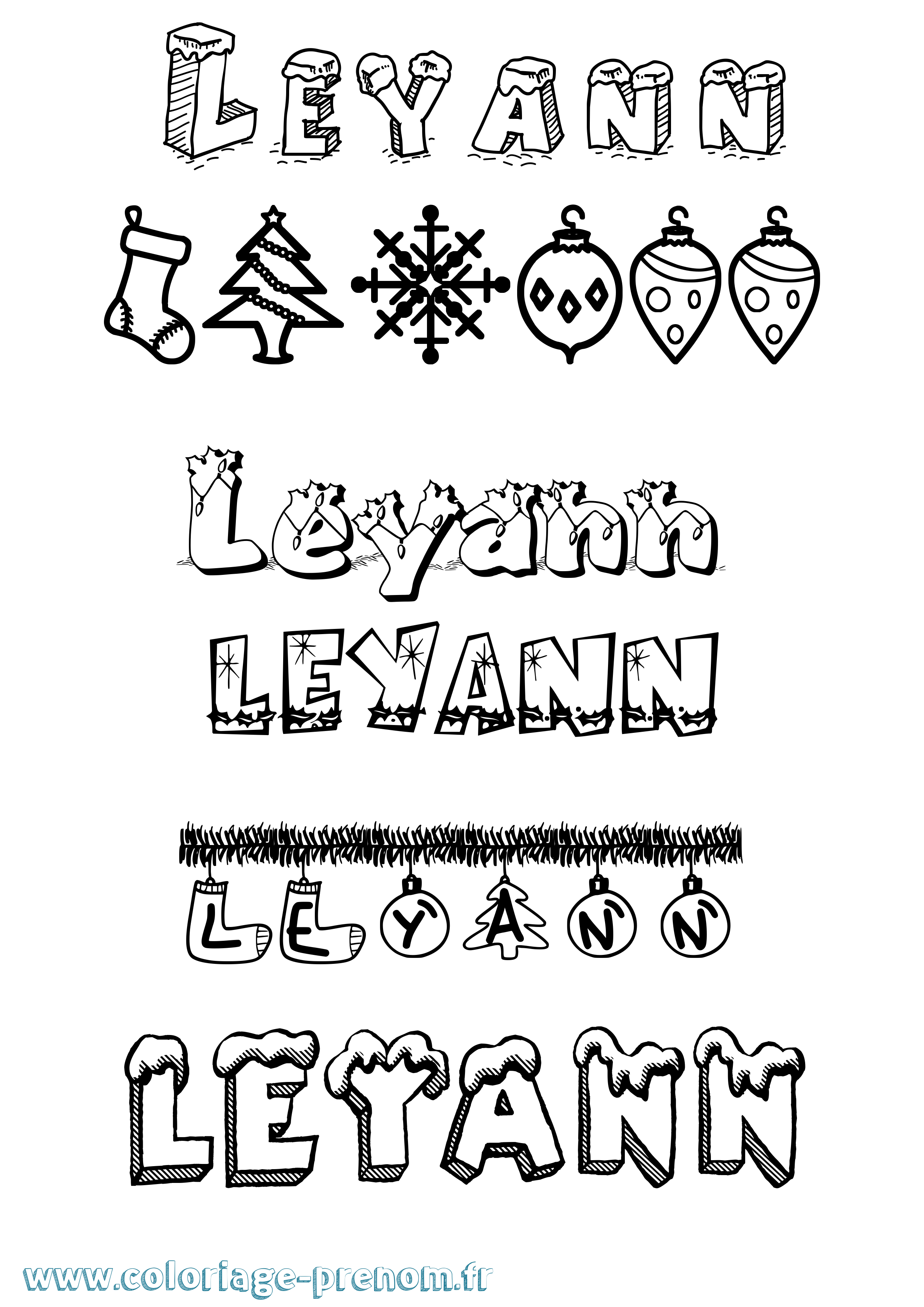 Coloriage Leyann Noël Coloriage prénom Leyann Noël