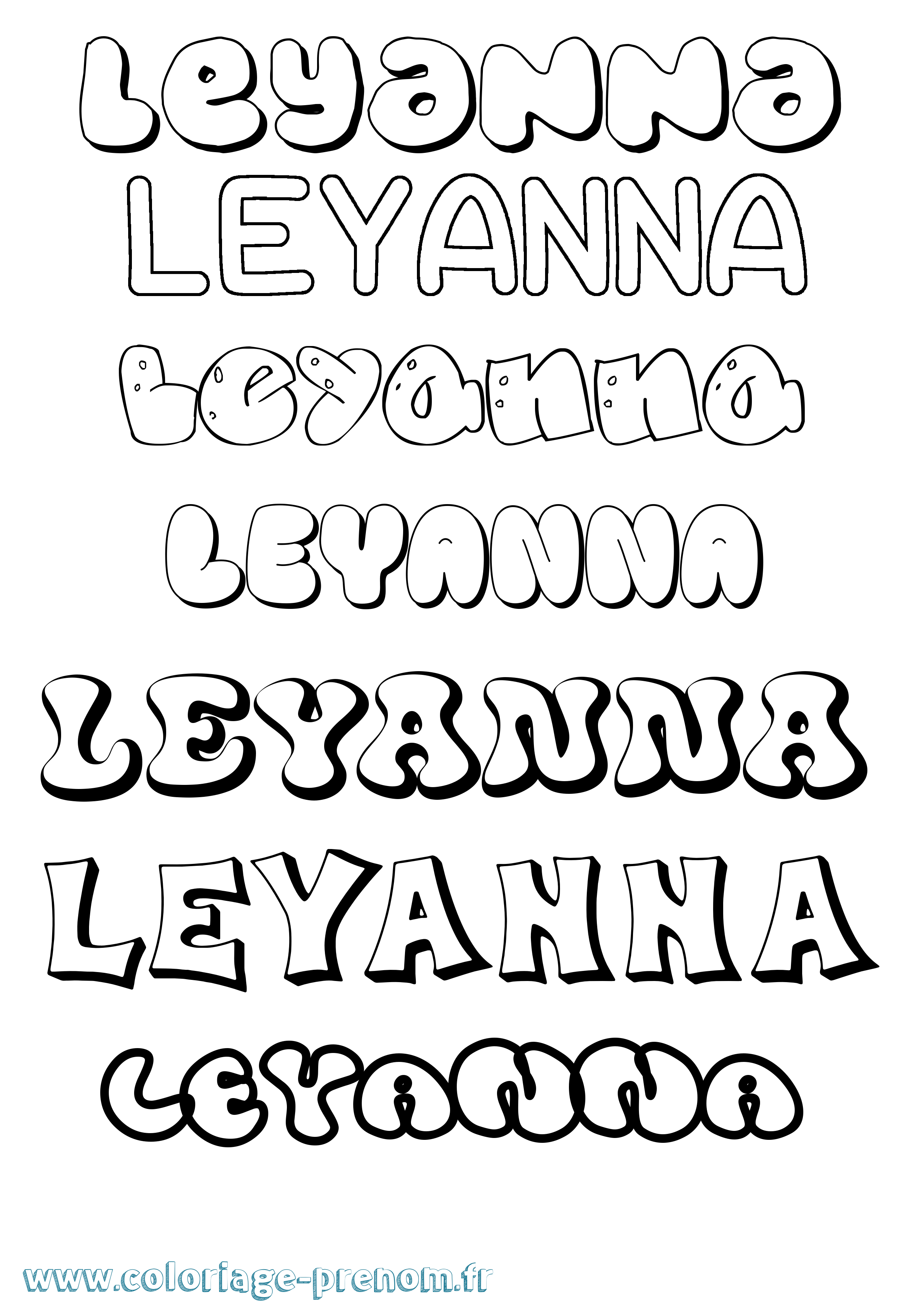 Coloriage Leyanna Bubble Coloriage prénom Leyanna Bubble